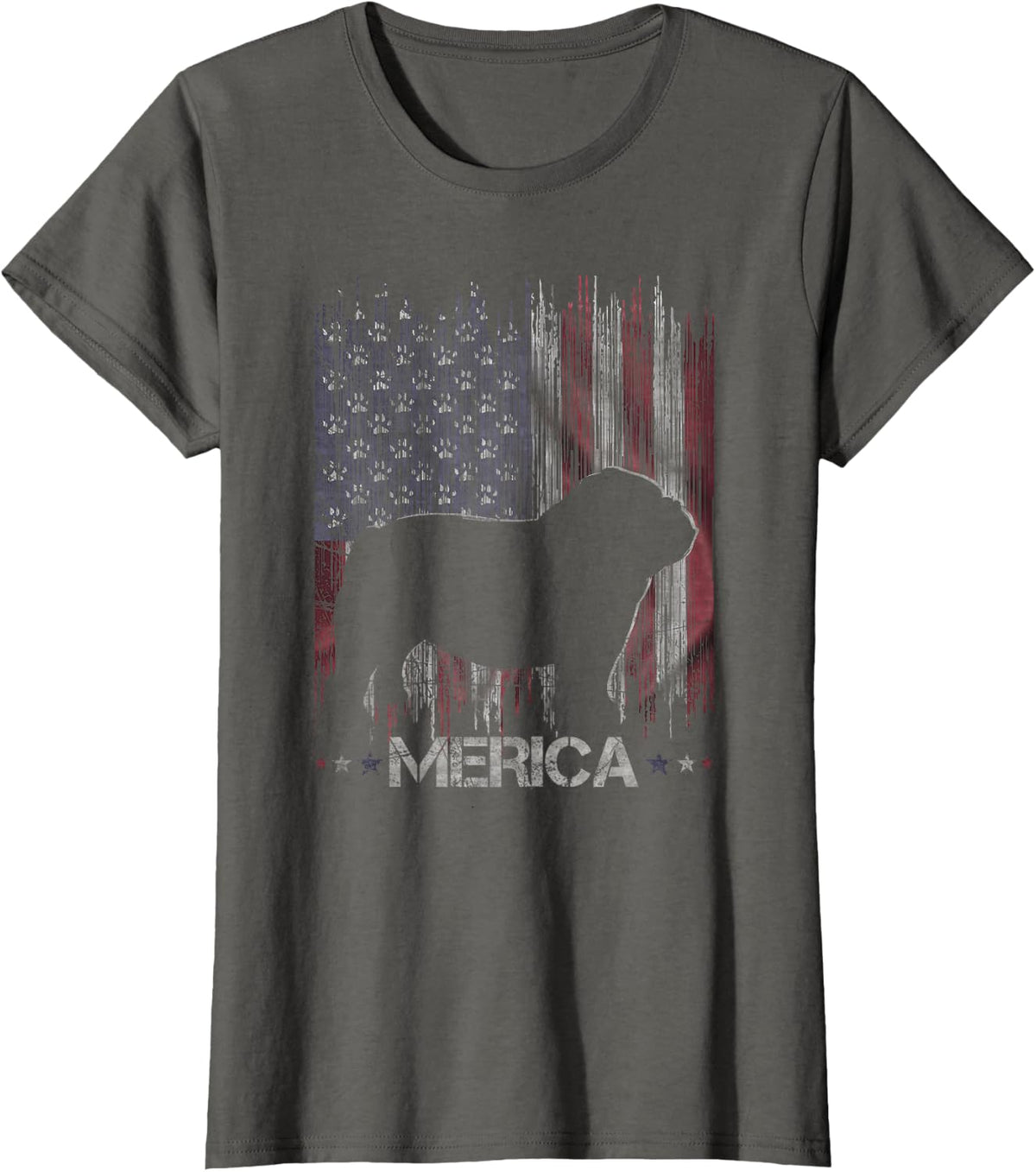 Vintage Bulldog, Merica Bulldog USA Flag Silhouette T-Shirt - Asphalt Grey