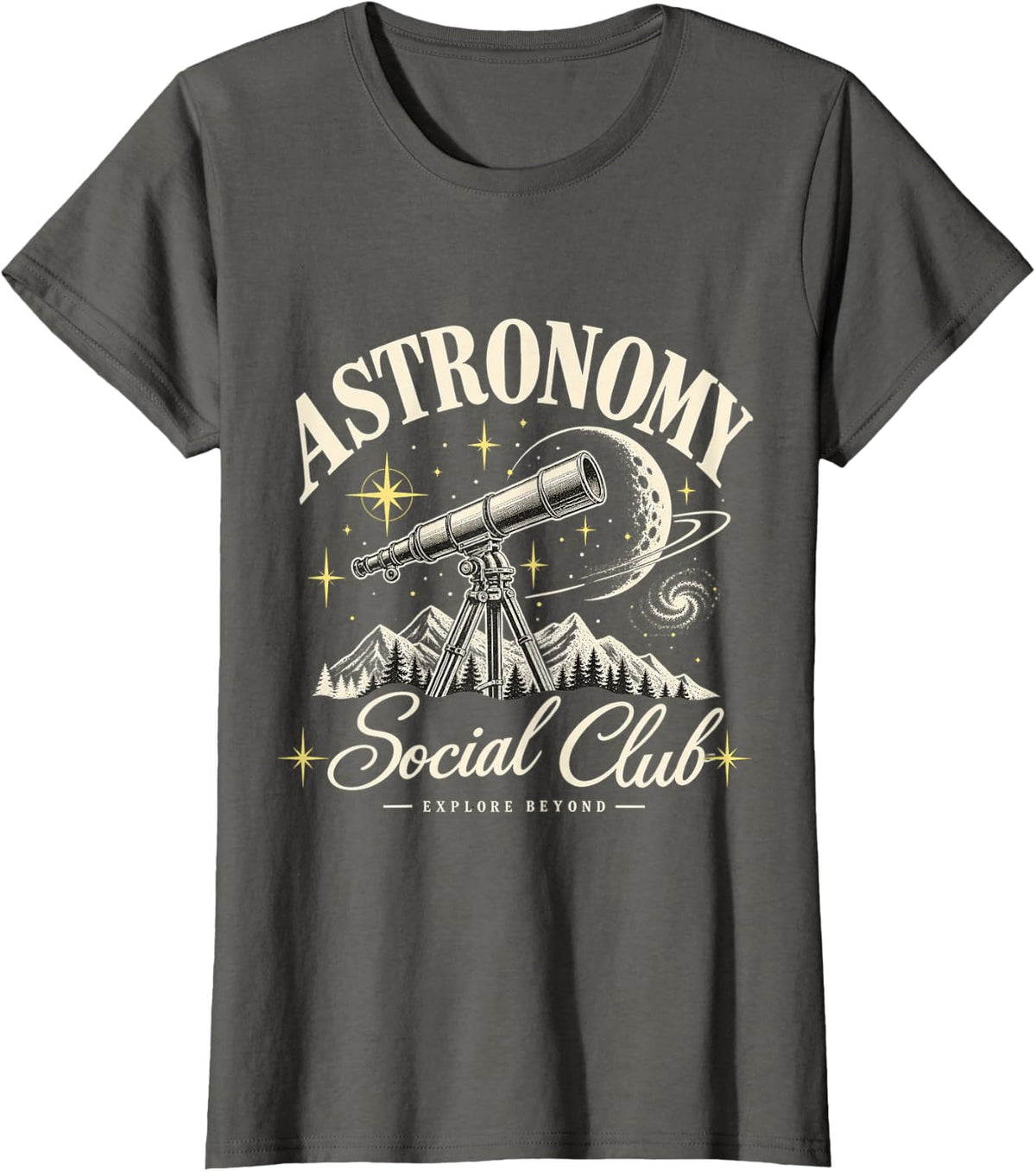 Astronomy Social Club Explore Beyond Vintage Telescope T-Shirt - Asphalt Grey
