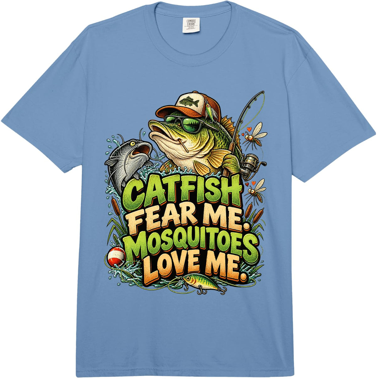 Funny Bass Catfish Angler Fishing Humor Outdoors Comfort Colors Adult Heavyweight T-Shirt - Adult Unisex Deep Blue