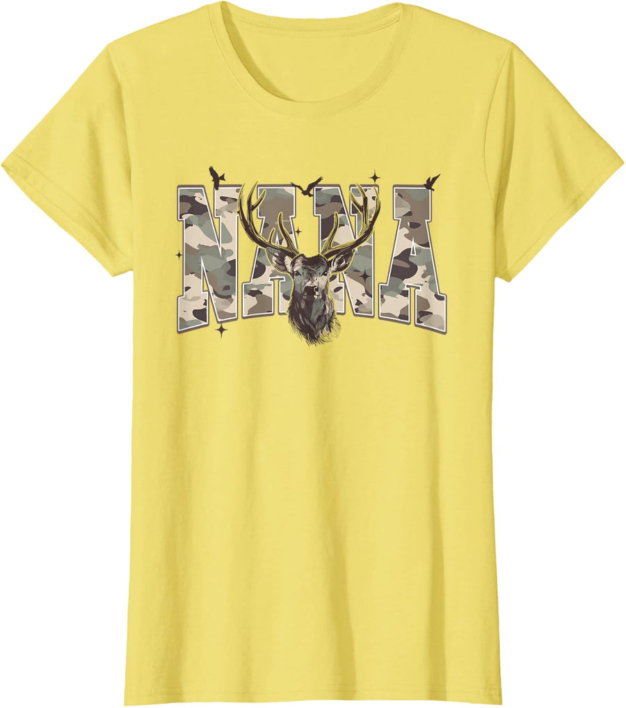 Old School Camo Nana Hunting, Camouflage Deer Mother's Day T-Shirt - Lemon Yellow