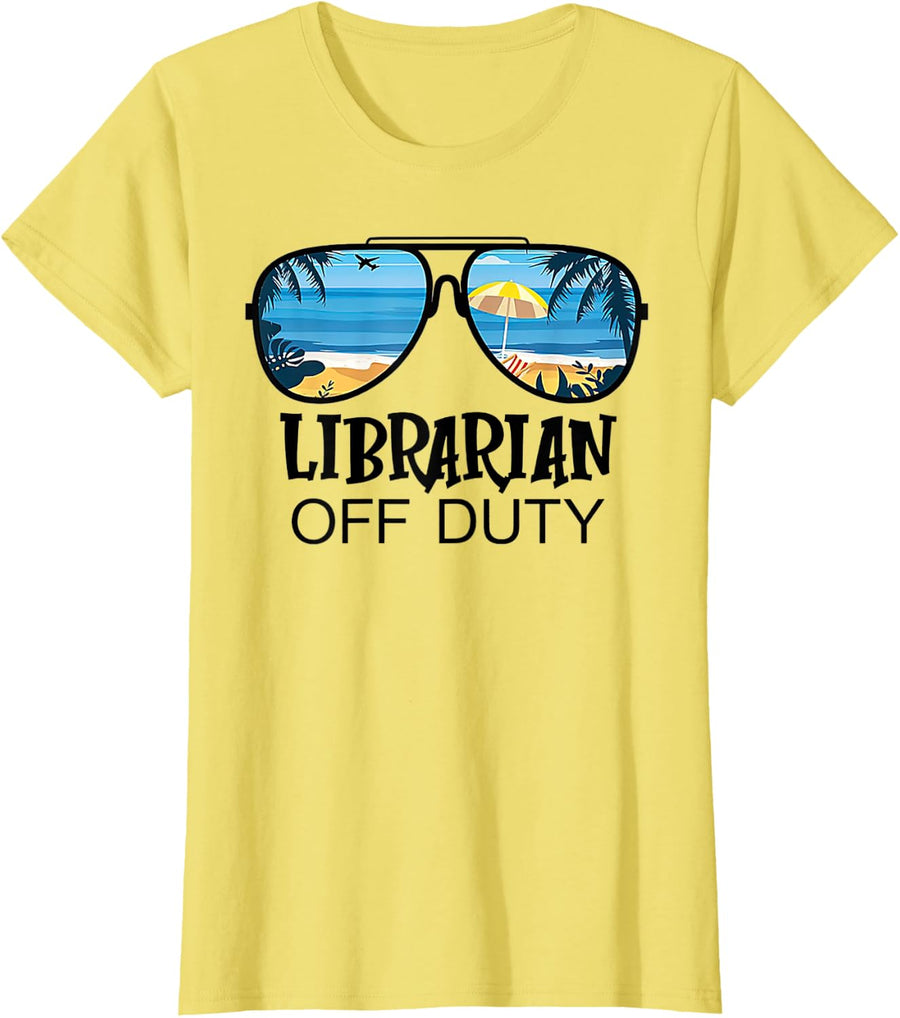 Librarian Off Duty Sunglasses Beach Summer T-Shirt - Lemon Yellow