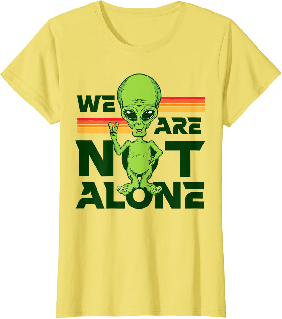 We Are Not Alone Peace Sign Cute Alien Believer & SETI T-Shirt - Lemon Yellow