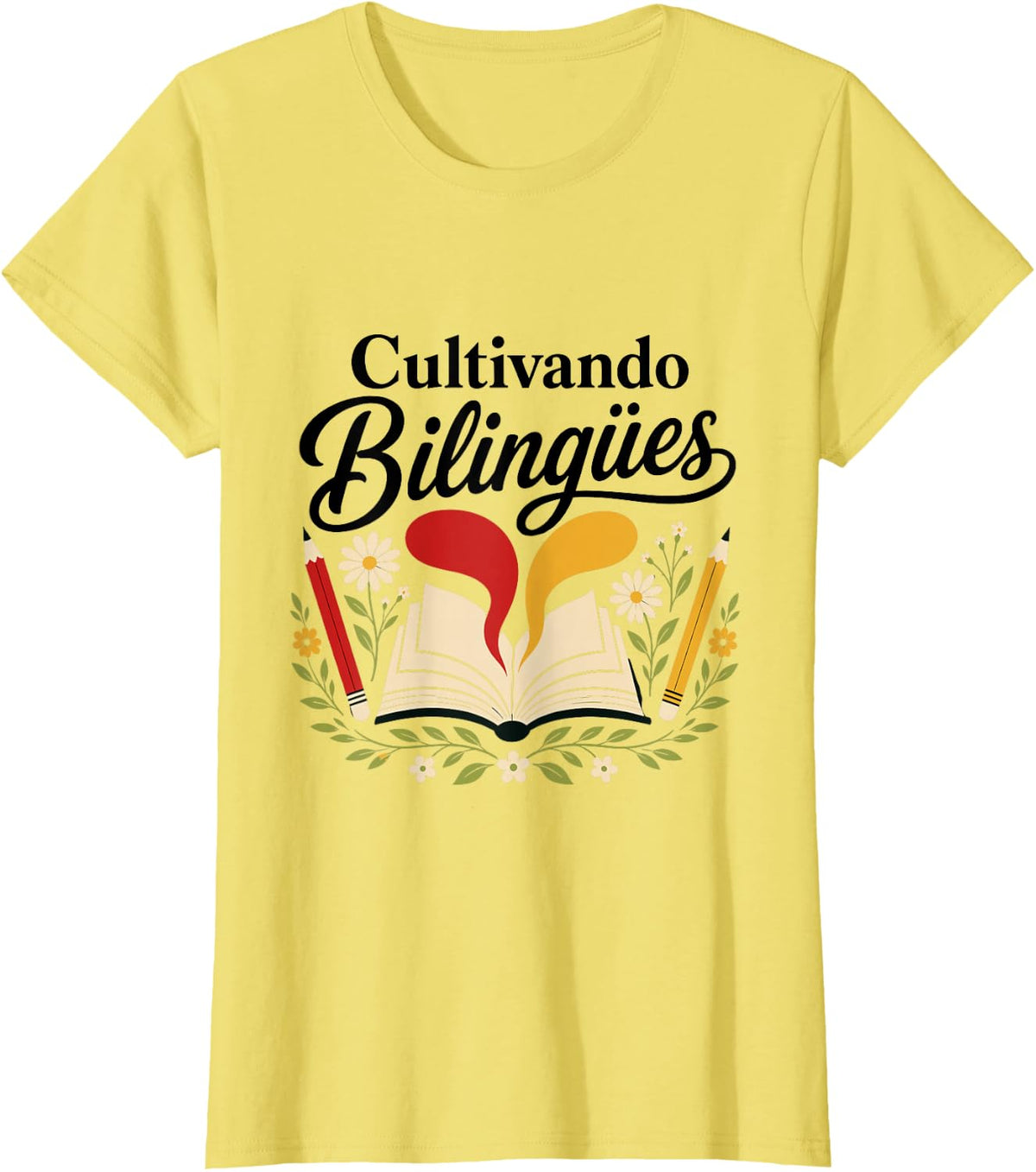 Spanish Teacher Cultivando Bilingues Book T-Shirt - Lemon Yellow