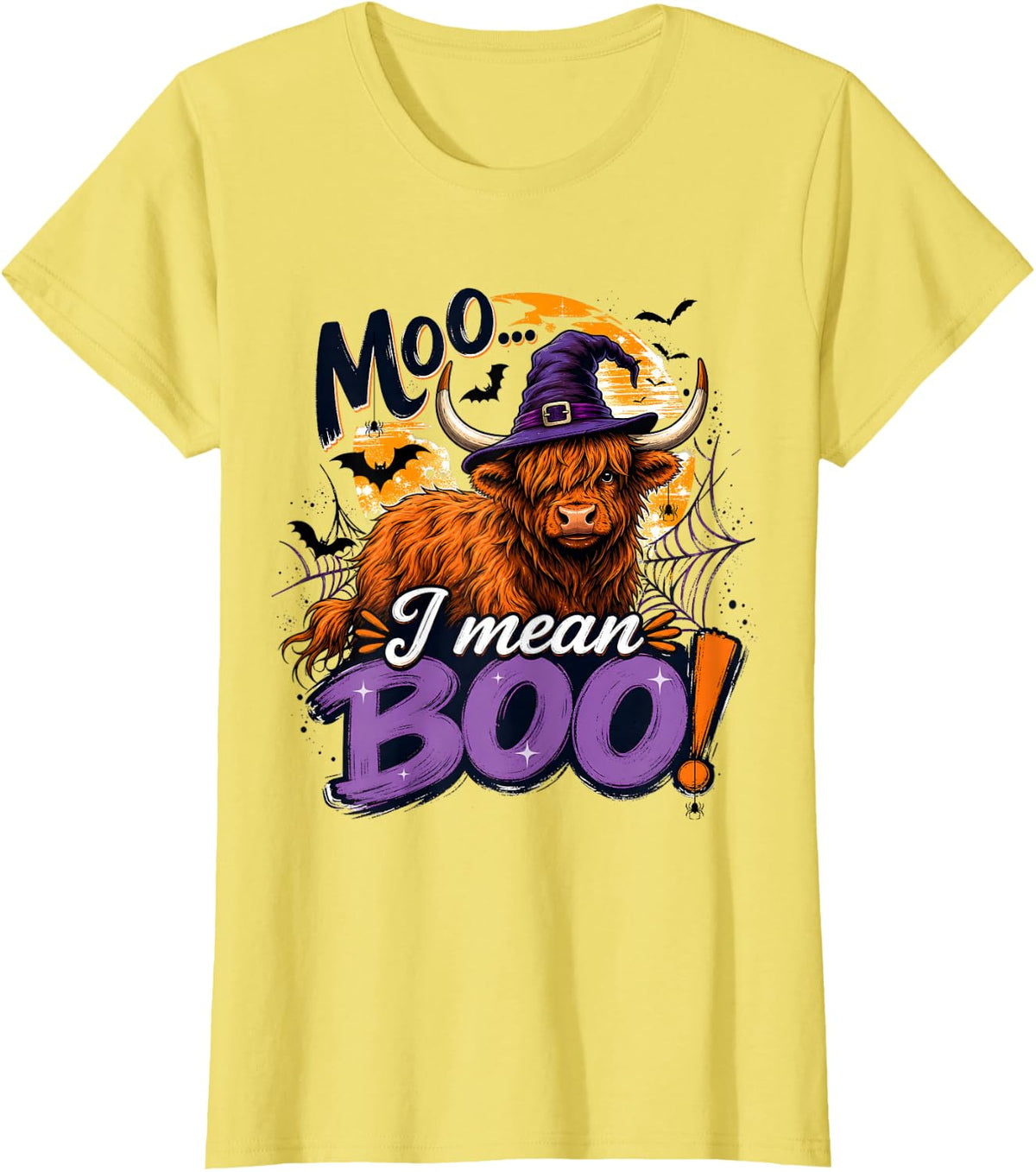 Spooky Highland Cow Halloween Pumpkin Cows Lover Scary T-Shirt - Lemon Yellow