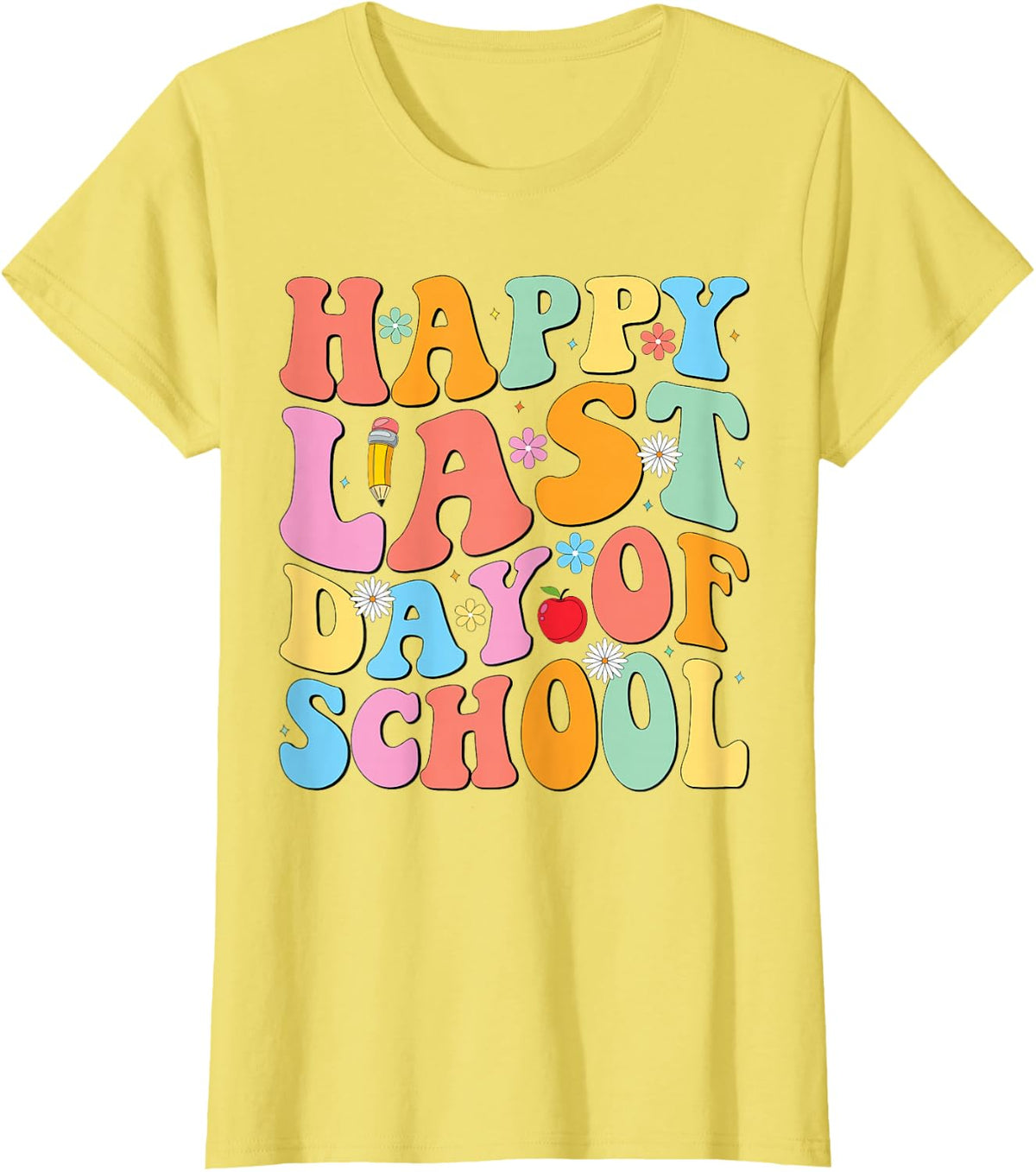 Groovy Happy Last Day Of School Teacher Student Graduation T-Shirt - Lemon Yellow