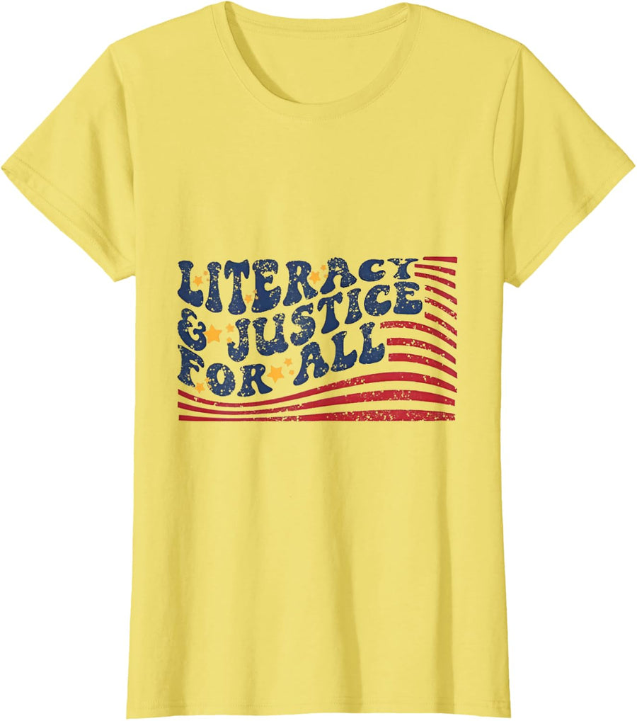 Literacy Justice For All Teacher T-Shirt - Lemon Yellow