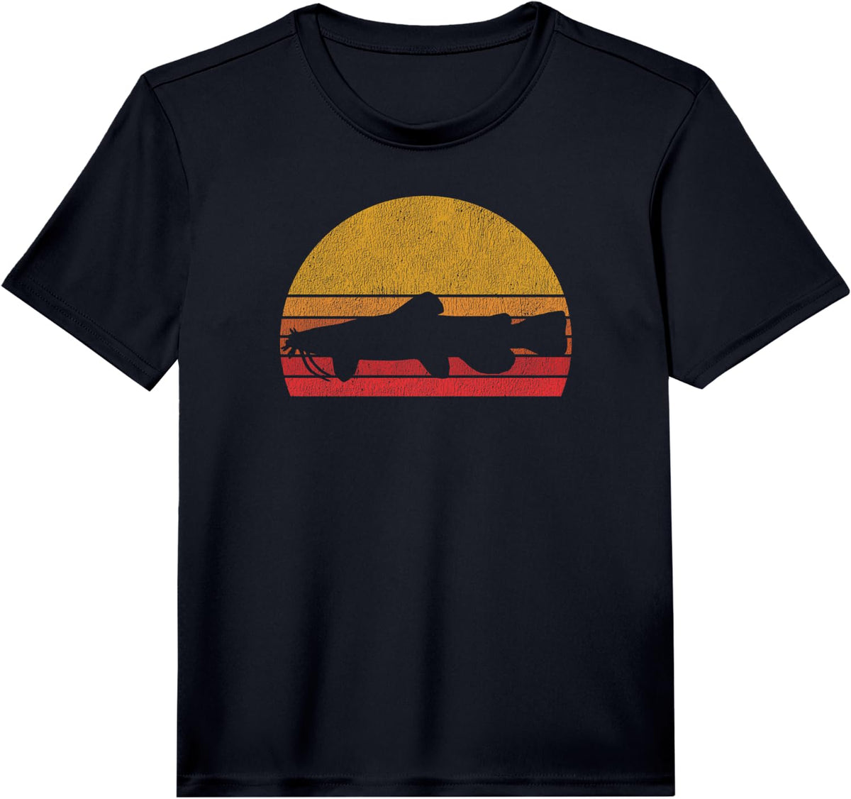 Catfishing Retro Sunset Catfisherman Fishing Performance T-Shirt - Black