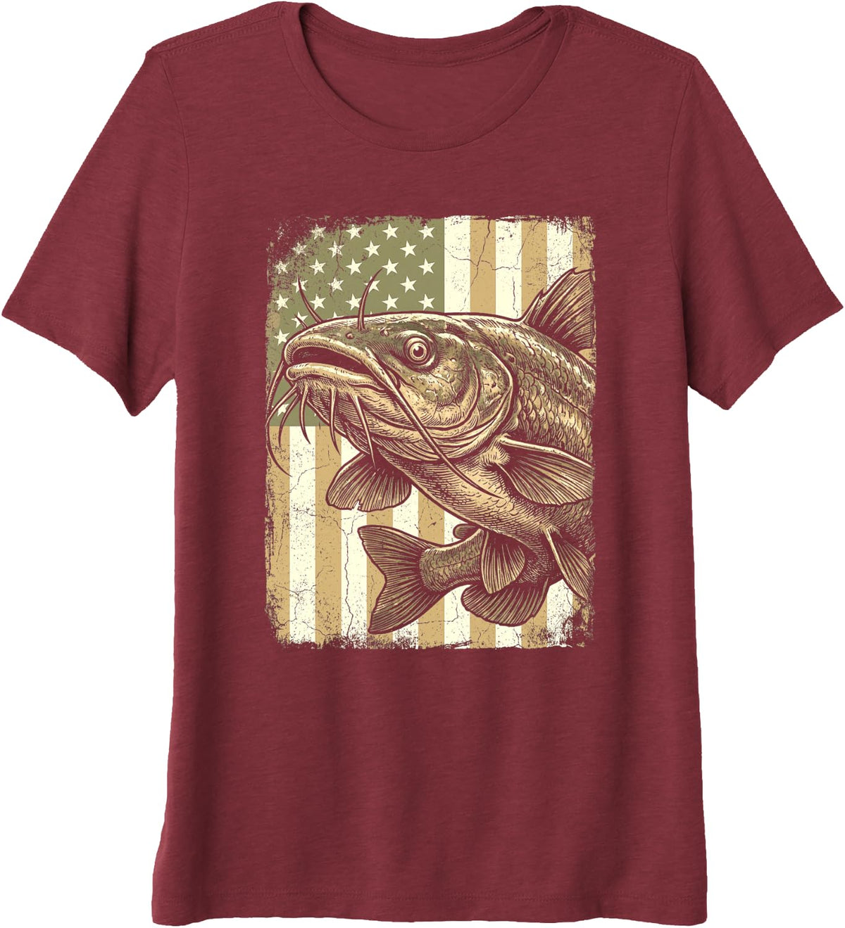 Catfish Fishing American Flag Patriotic Fisherman Premium Tri-Blend T-Shirt - Burgundy