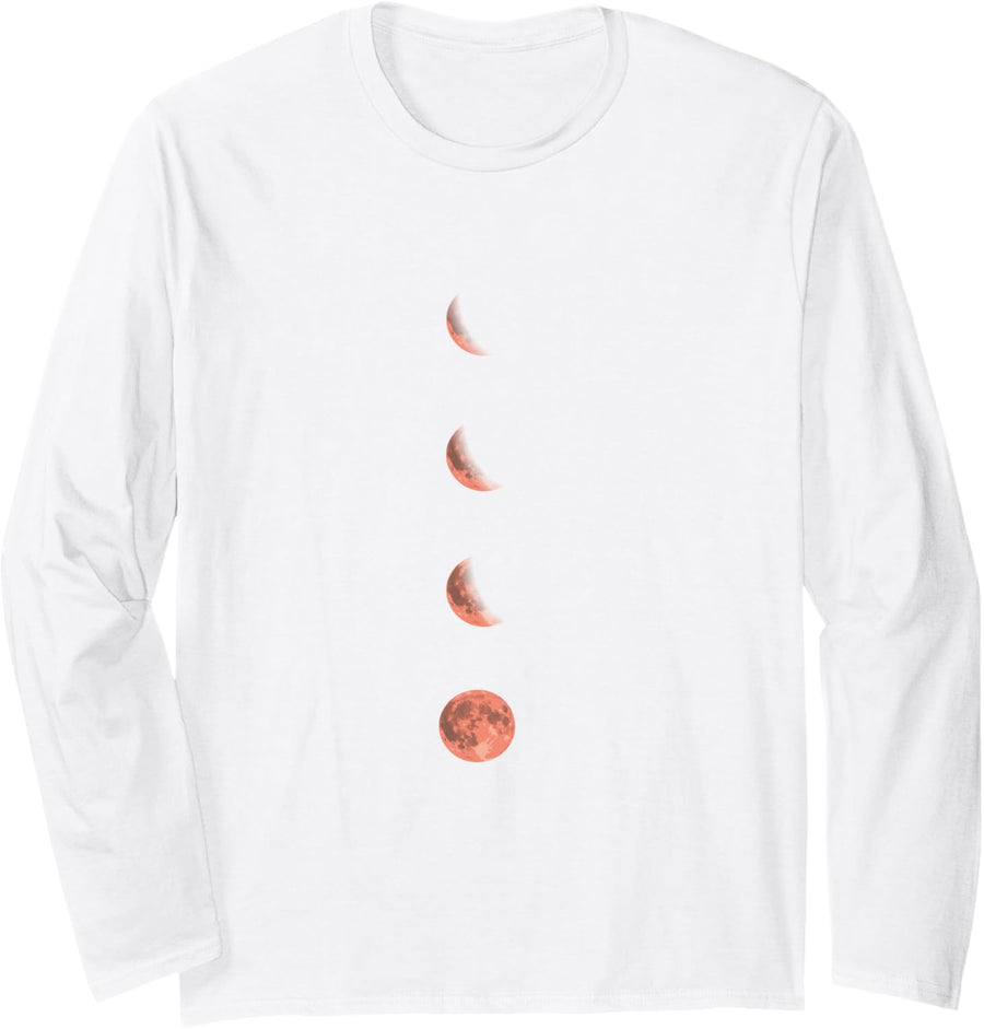 Moon Phases Lunar Science Astronomy Space Lover Long Sleeve T-Shirt - Adult Unisex White