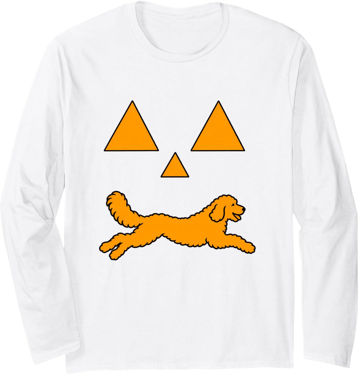Goldendoodle Halloween Pumpkin Face Jack-o-Lantern Costume Long Sleeve T-Shirt - Adult Unisex White