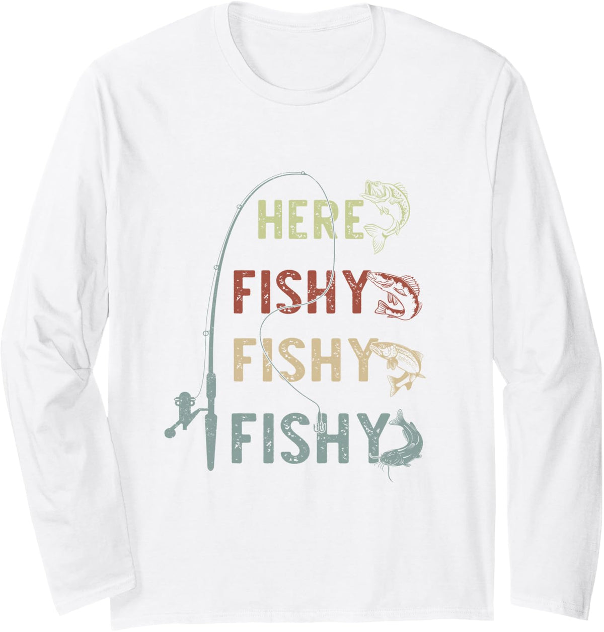 Fishing Funny Fishing Graphic for Boys Men Bass Lover Long Sleeve T-Shirt - Adult Unisex White