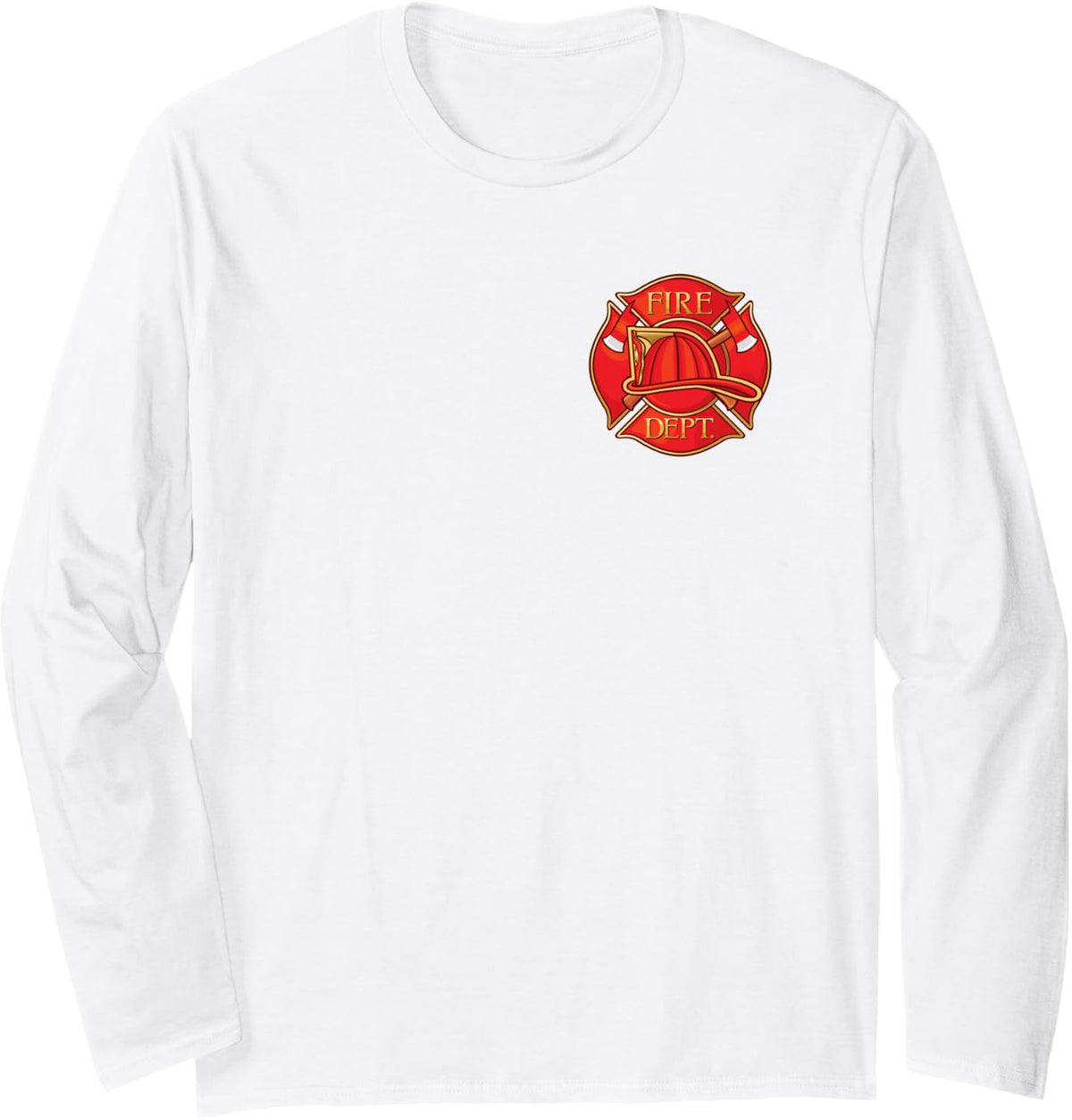 Fire Department Classic Firefighter Helmet Crest Long Sleeve T-Shirt - Adult Unisex White