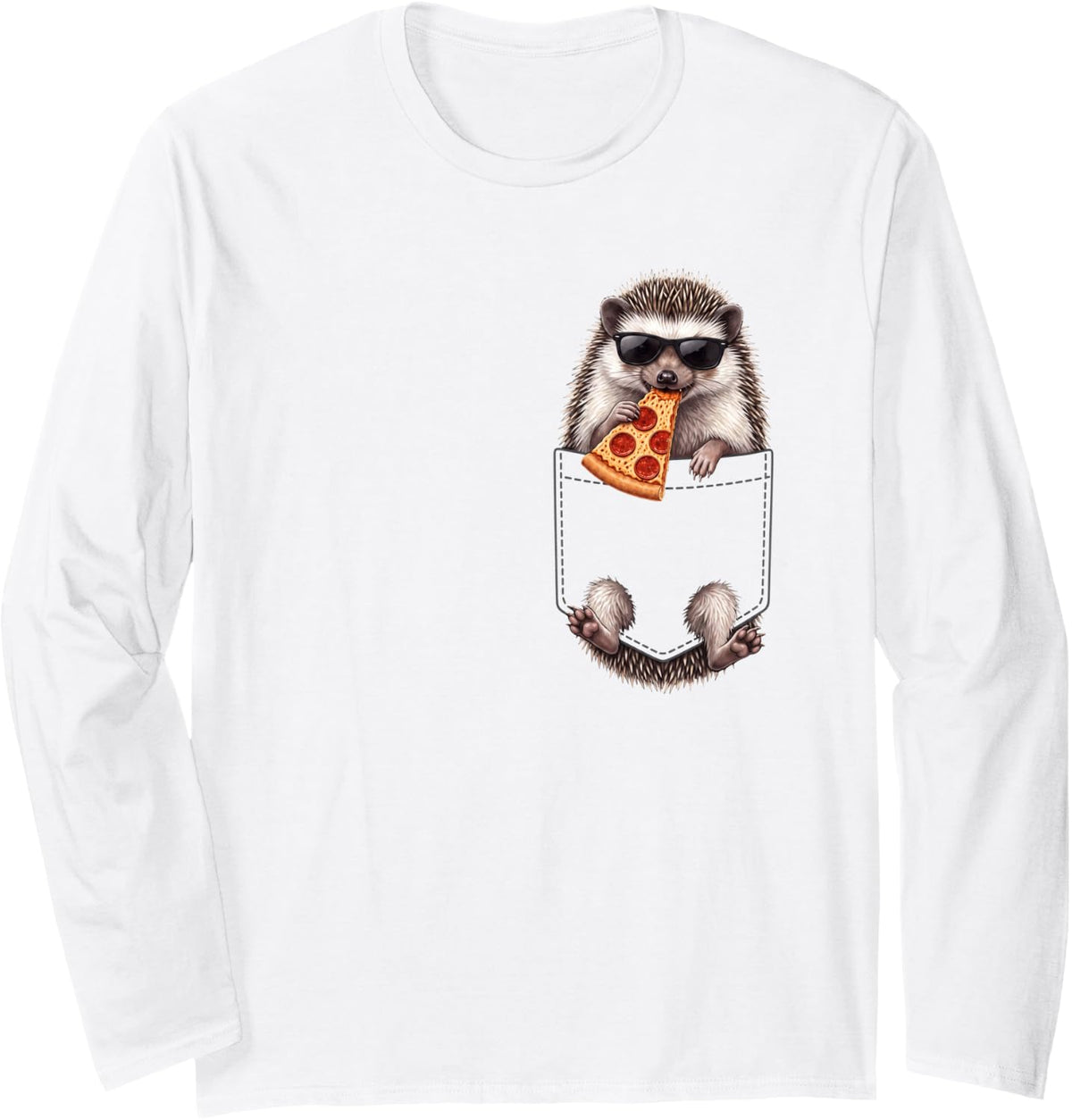 Hedgehog Pocket Pizza Slice Italian Food Lover Long Sleeve T-Shirt - Adult Unisex White