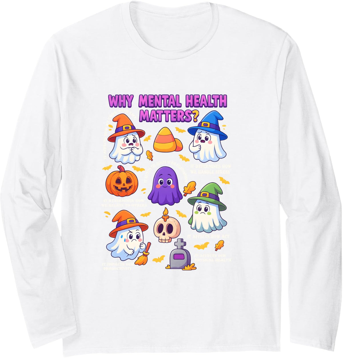 Mental Health Ghost Halloween Therapist School Psychologist Long Sleeve T-Shirt - Adult Unisex White