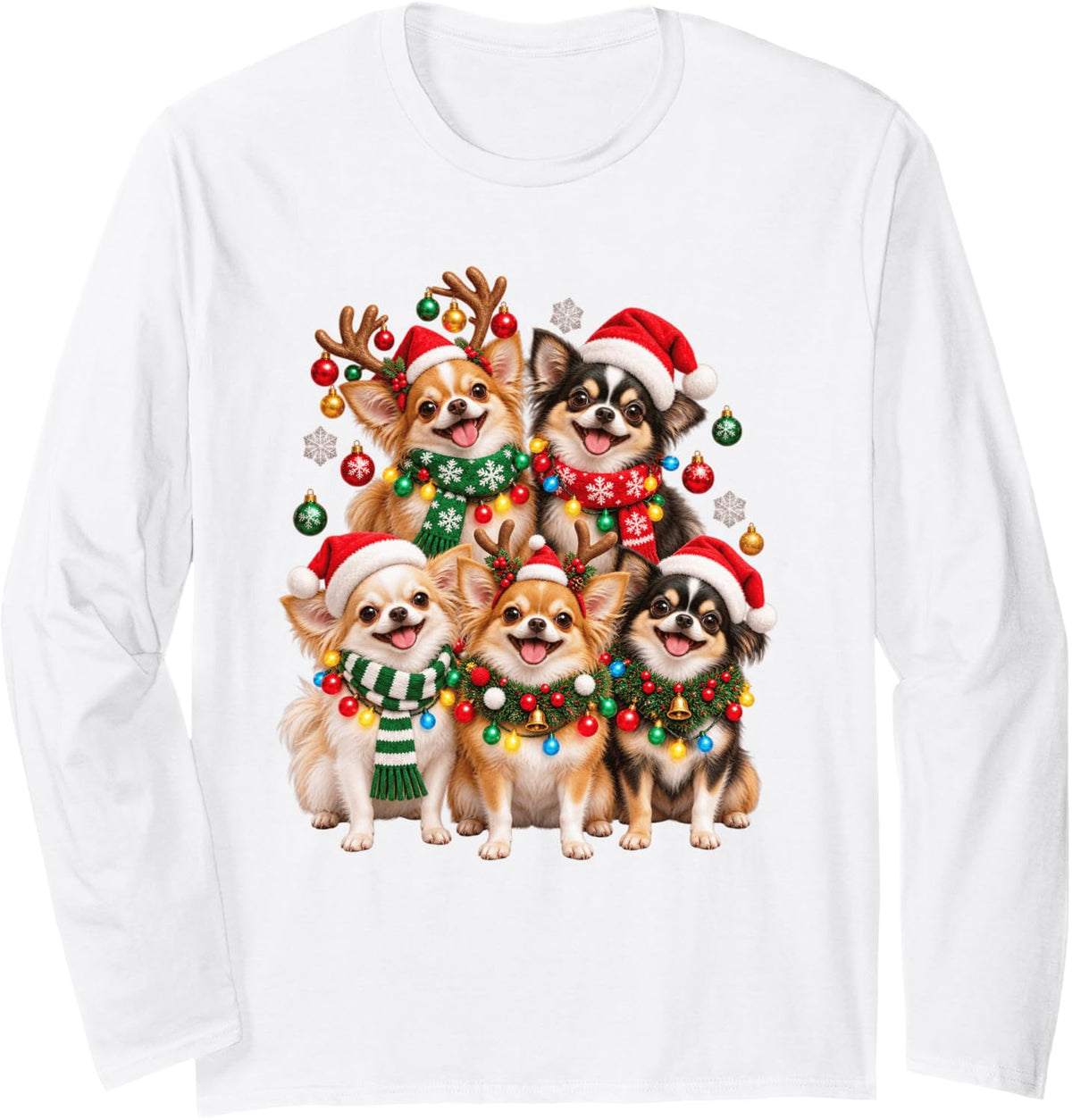 Christmas Lights Cocker Spaniel Santa Funny Xmas Trees Long Sleeve T-Shirt - Adult Unisex White