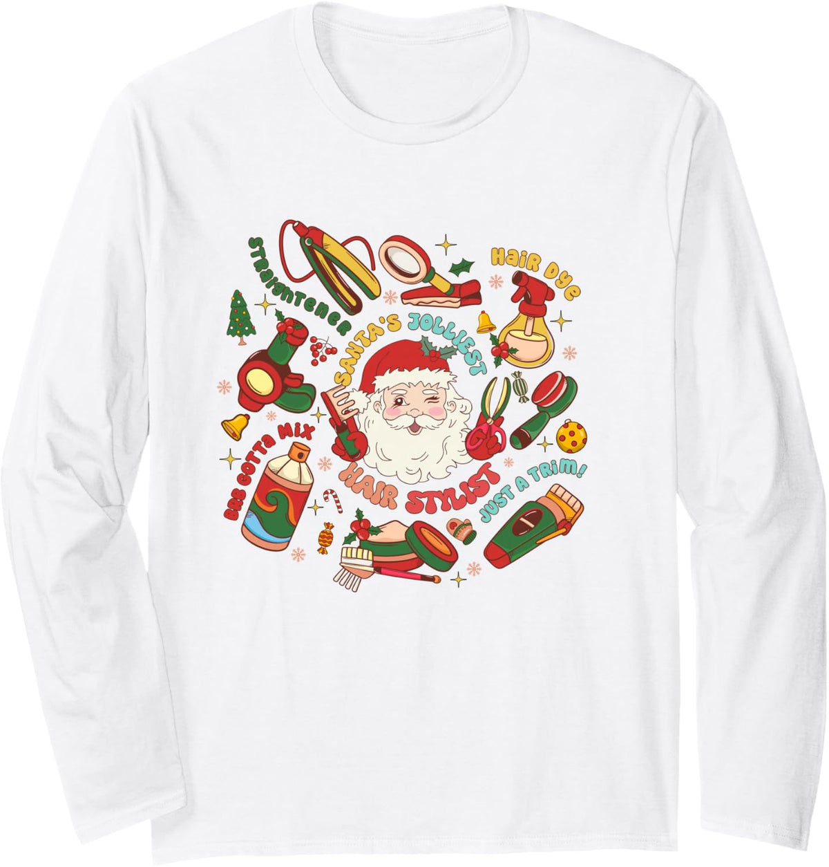 Santa's Jolliest Hair Stylist Christmas Merry Hairstylist Long Sleeve T-Shirt - Adult Unisex White