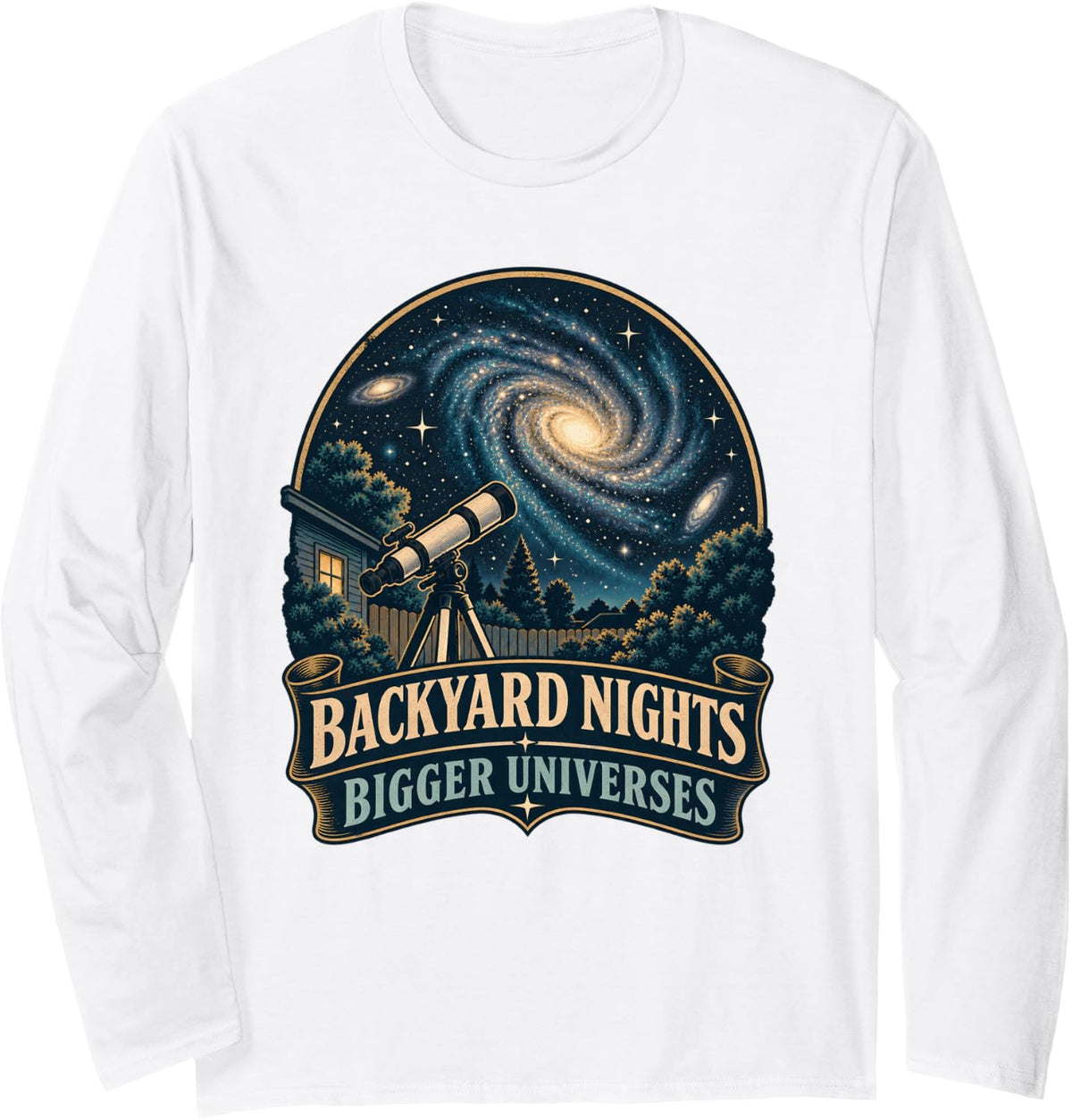 Backyard Nights Bigger Universes Astronomy Long Sleeve T-Shirt - Adult Unisex White