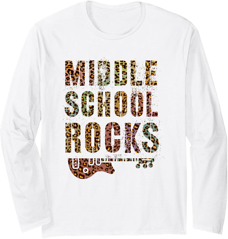 Middle School Rocks Student Teacher Rockstar Team Rocking is Long Sleeve T-Shirt - Adult Unisex White