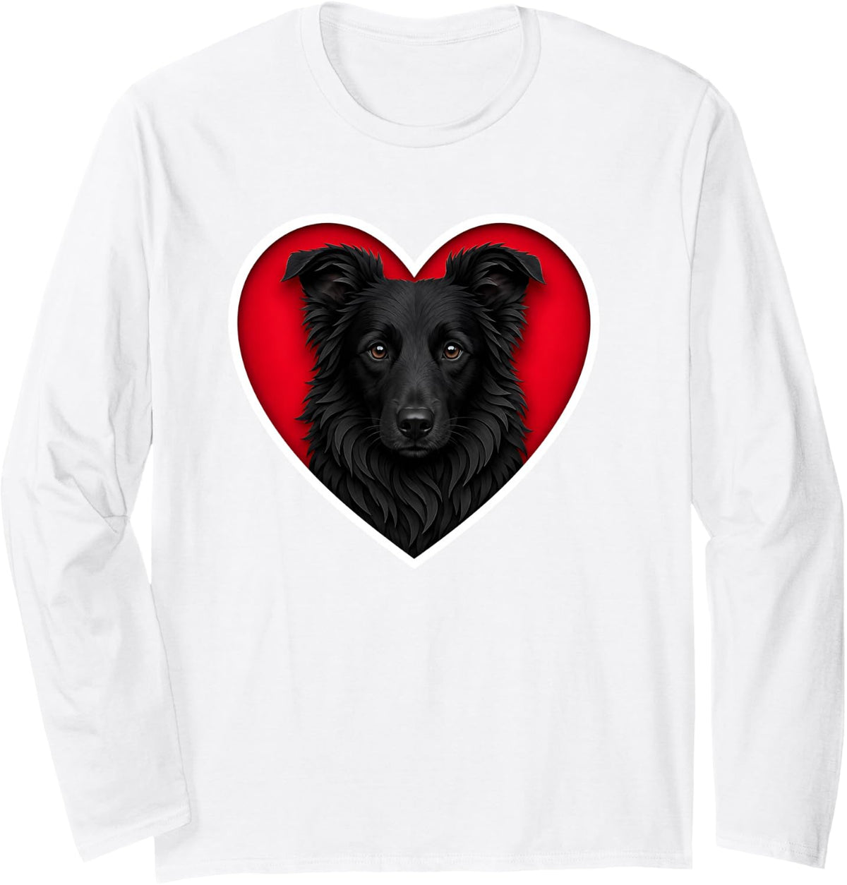 Black Border Collie Heart Long Sleeve T-Shirt - Adult Unisex White