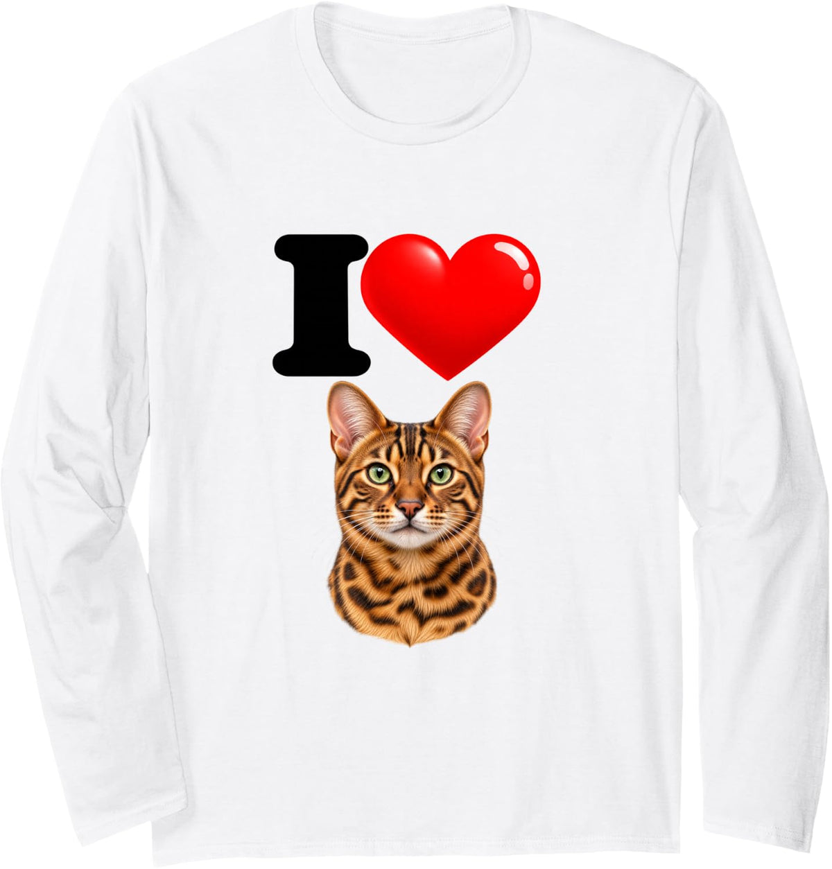 I Love Bengal Cute Cat Mom Dad Long Sleeve T-Shirt - Adult Unisex White