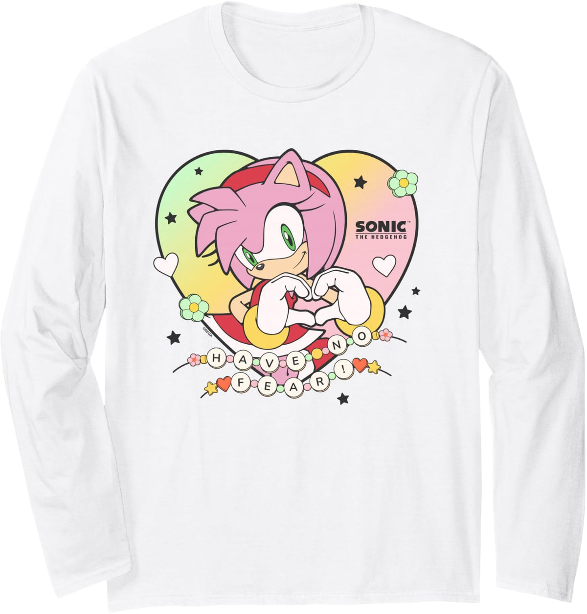 Sonic The Hedgehog Valentine's Day Amy Have No Fear Hearts Long Sleeve T-Shirt - Adult Unisex White