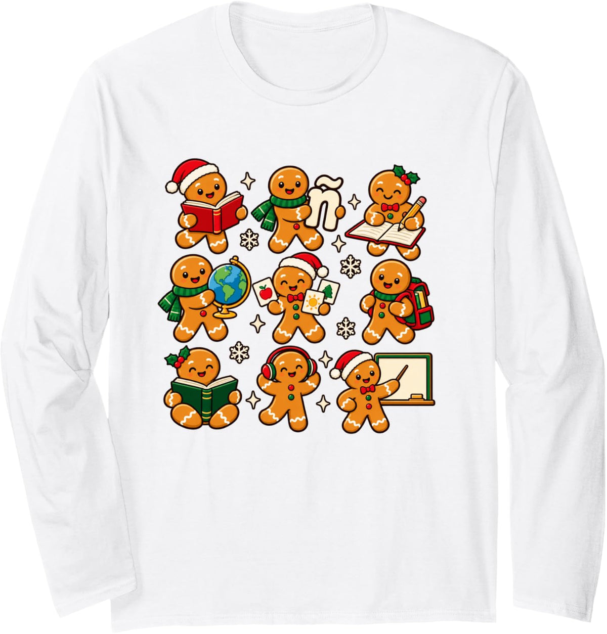 Christmas Spanish Teacher Gingerbread Language Class Long Sleeve T-Shirt - Adult Unisex White
