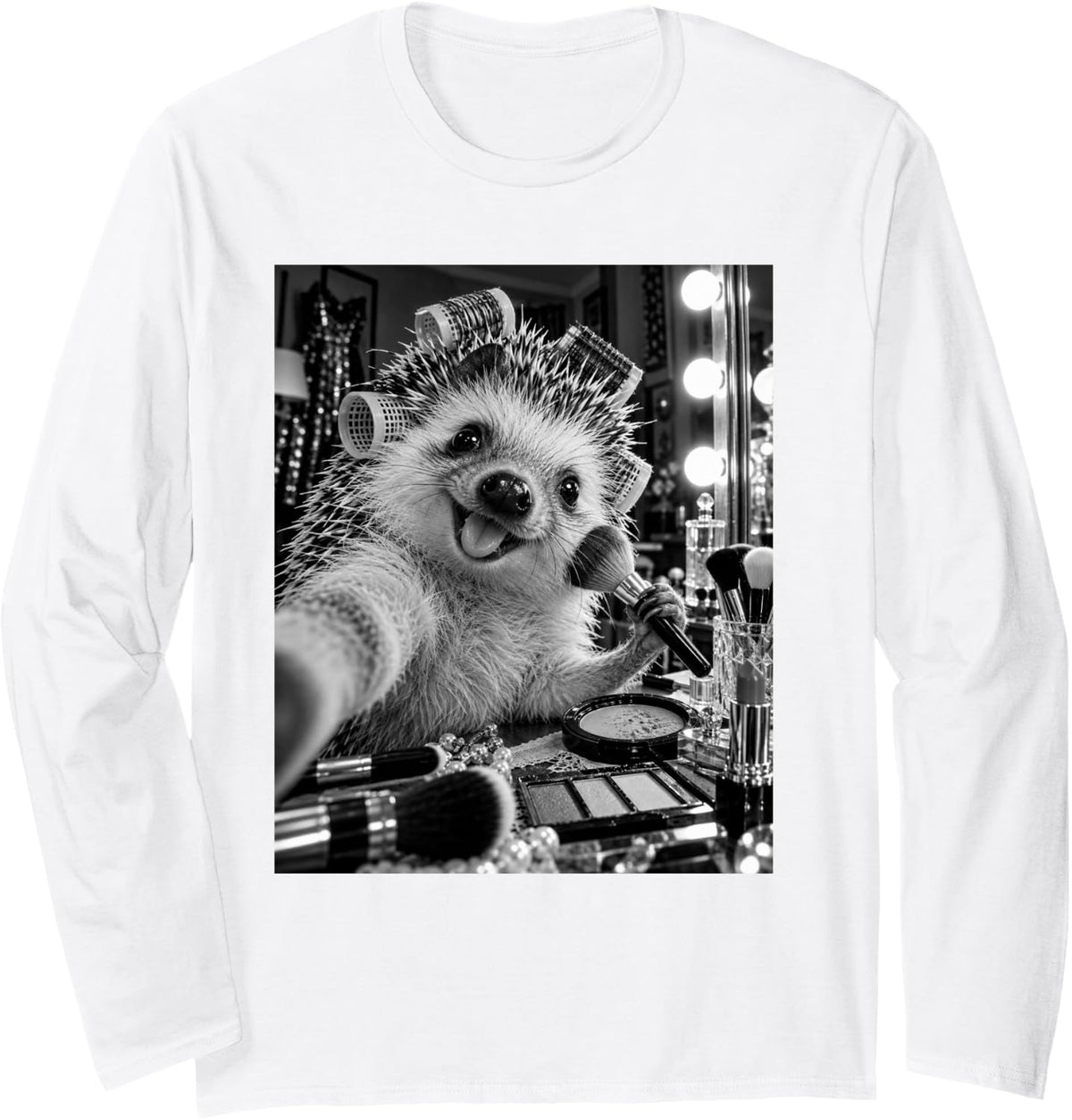 Funny Hedgie Makeup Selfie | Proud Hedgehog Parent Long Sleeve T-Shirt - Adult Unisex White