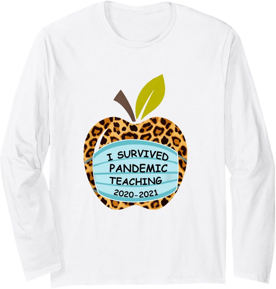 I Survived Pandemic Teaching 2020 2021 Leopard Print Teacher Long Sleeve T-Shirt - Adult Unisex White