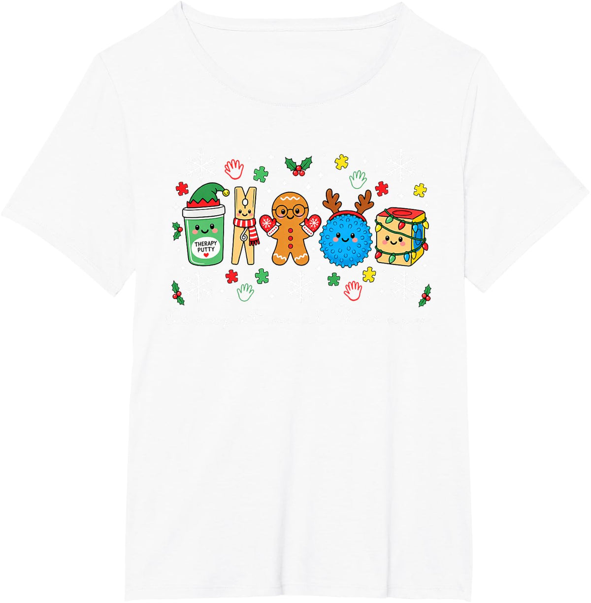 Cute Funny Occupational Therapy Christmas Doodles Characters T-Shirt - White