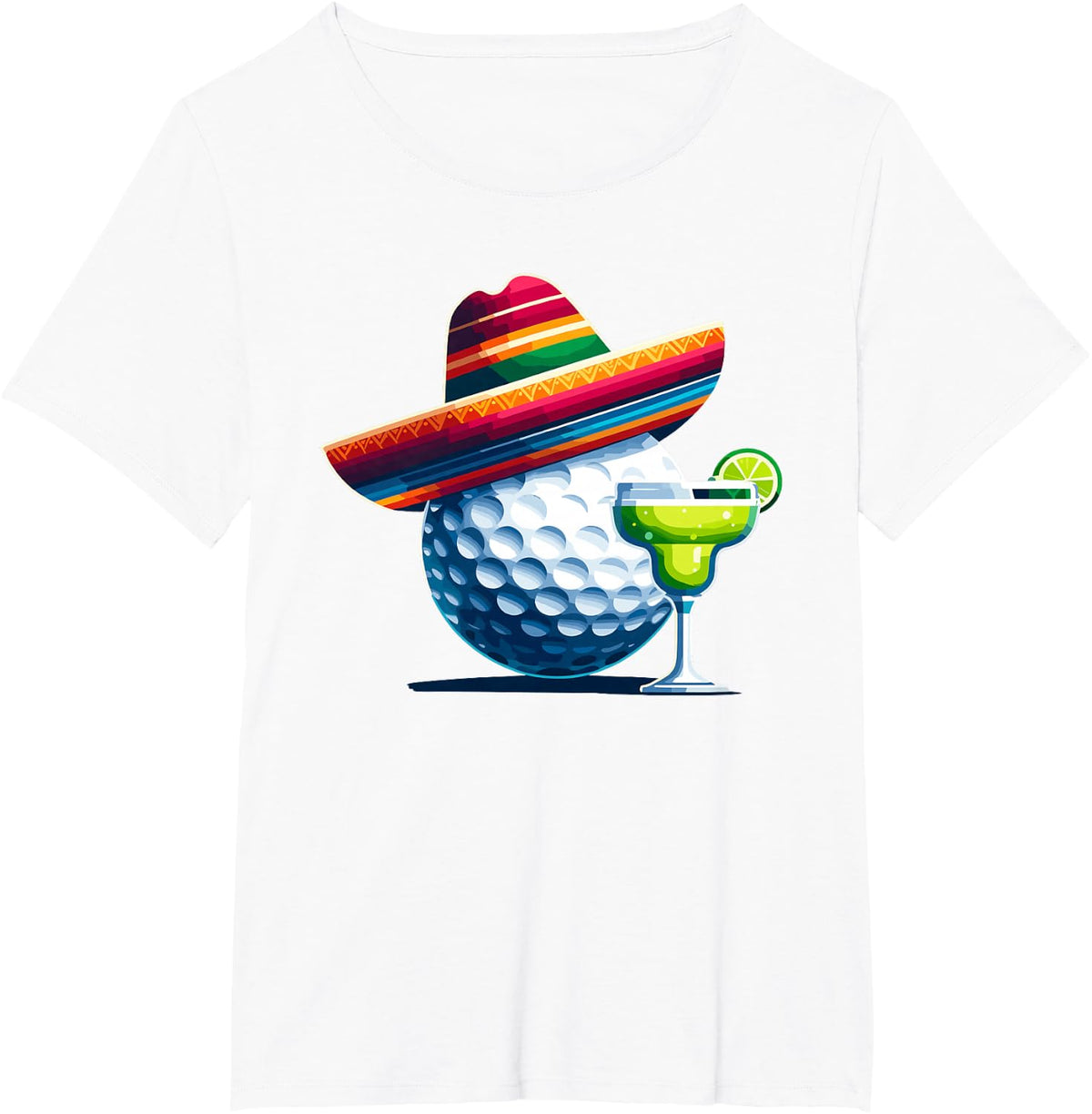 Cinco de Mayo Golf Ball With Sombrero and Margarita Golfer Tee T-Shirt for Men Women - White