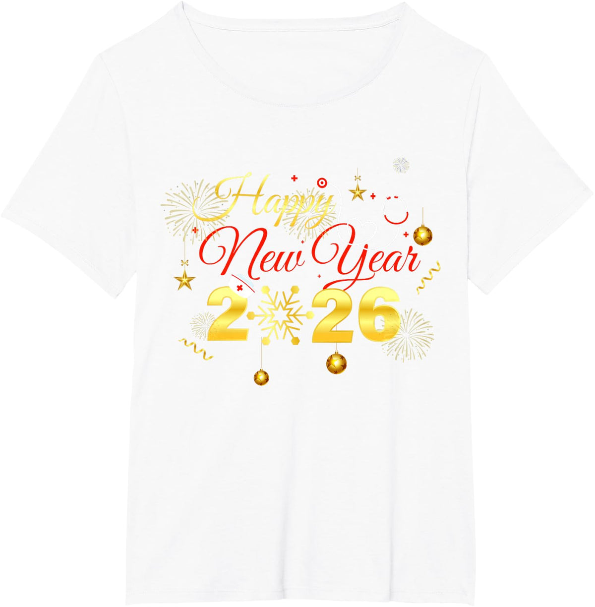 Happy New Year 2026 Fireworks Nurse Stethoscope NYE Party T-Shirt - White
