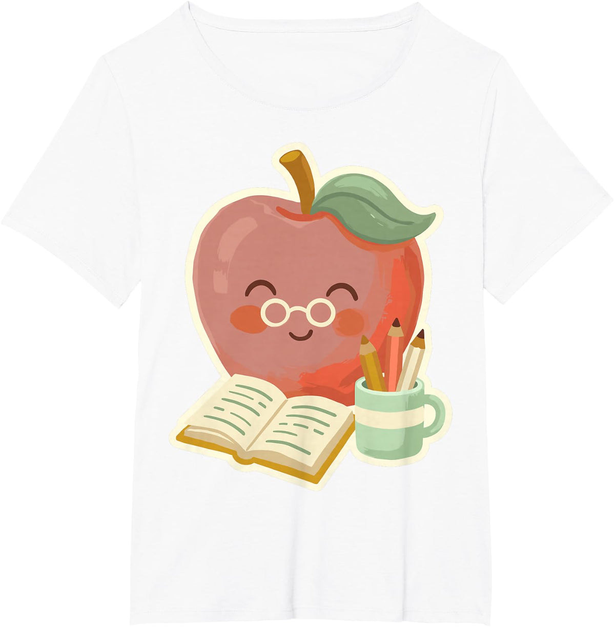 Apple Teacher Funny Elementary Back to School Cute T-Shirt - White