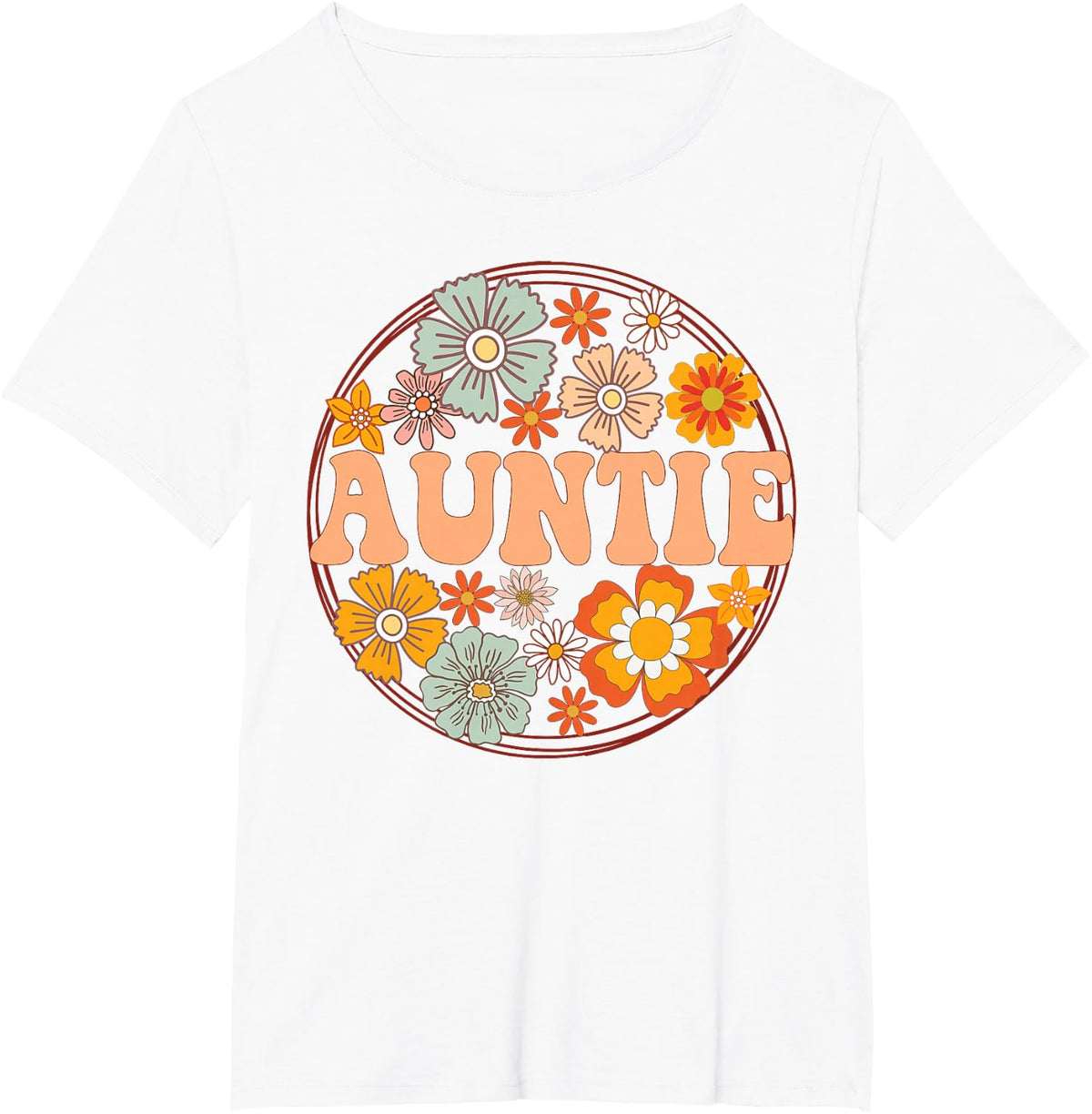 Groovy Auntie Retro Flowers Women Mother's Day Aunt T-Shirt - White