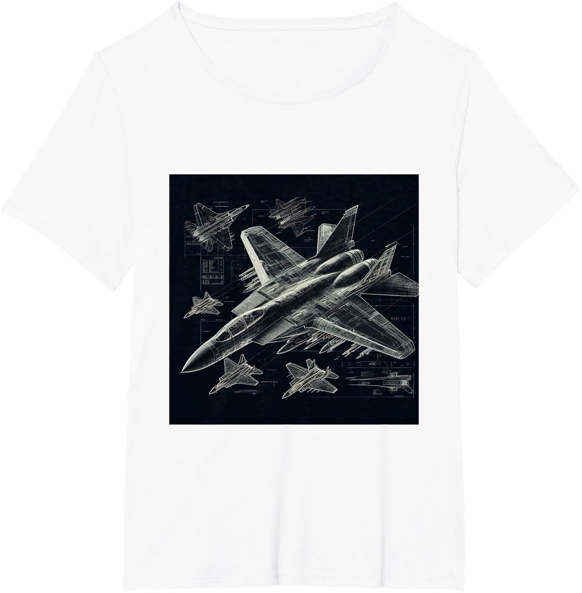 F-14 Tomcat Fighter Jet Blueprint Military Aviation T-Shirt - White
