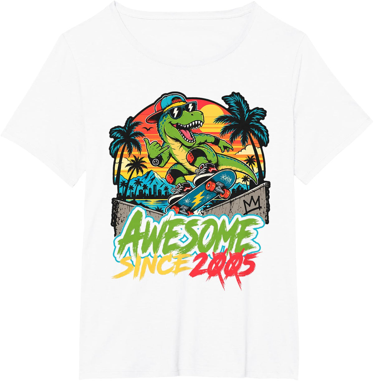 Awesome Since 2005 Skateboarding Dinosaur Birthday T-Shirt - White