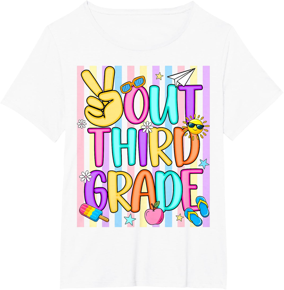 Peace Out 3rd Grade Kids Boy Girl Summer Last Day of School T-Shirt - White