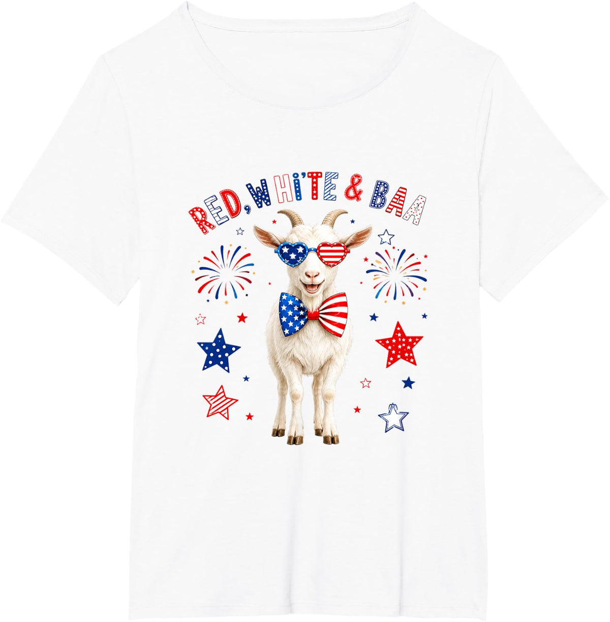 Red White and Goat Sound 4th of July US Flag Funny Farmer T-Shirt - White