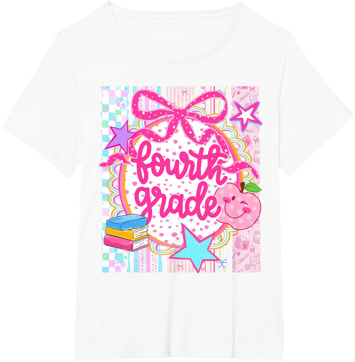 Fourth Grade Coquette Bow Cute Back to School Girl Teacher T-Shirt - White