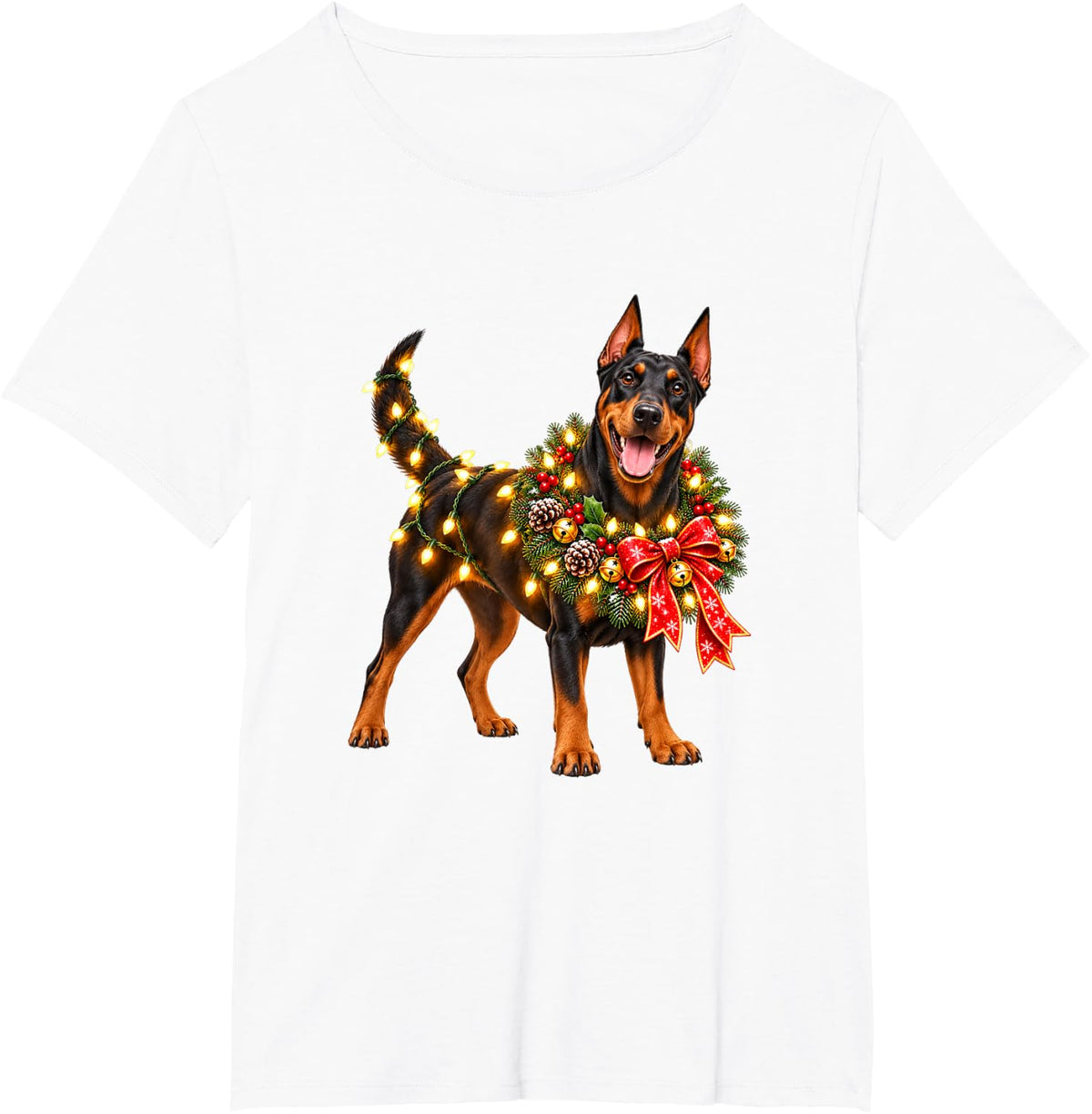 Doberman Pinscher Christmas Wreath Decoration Xmas Pajamas T-Shirt - White