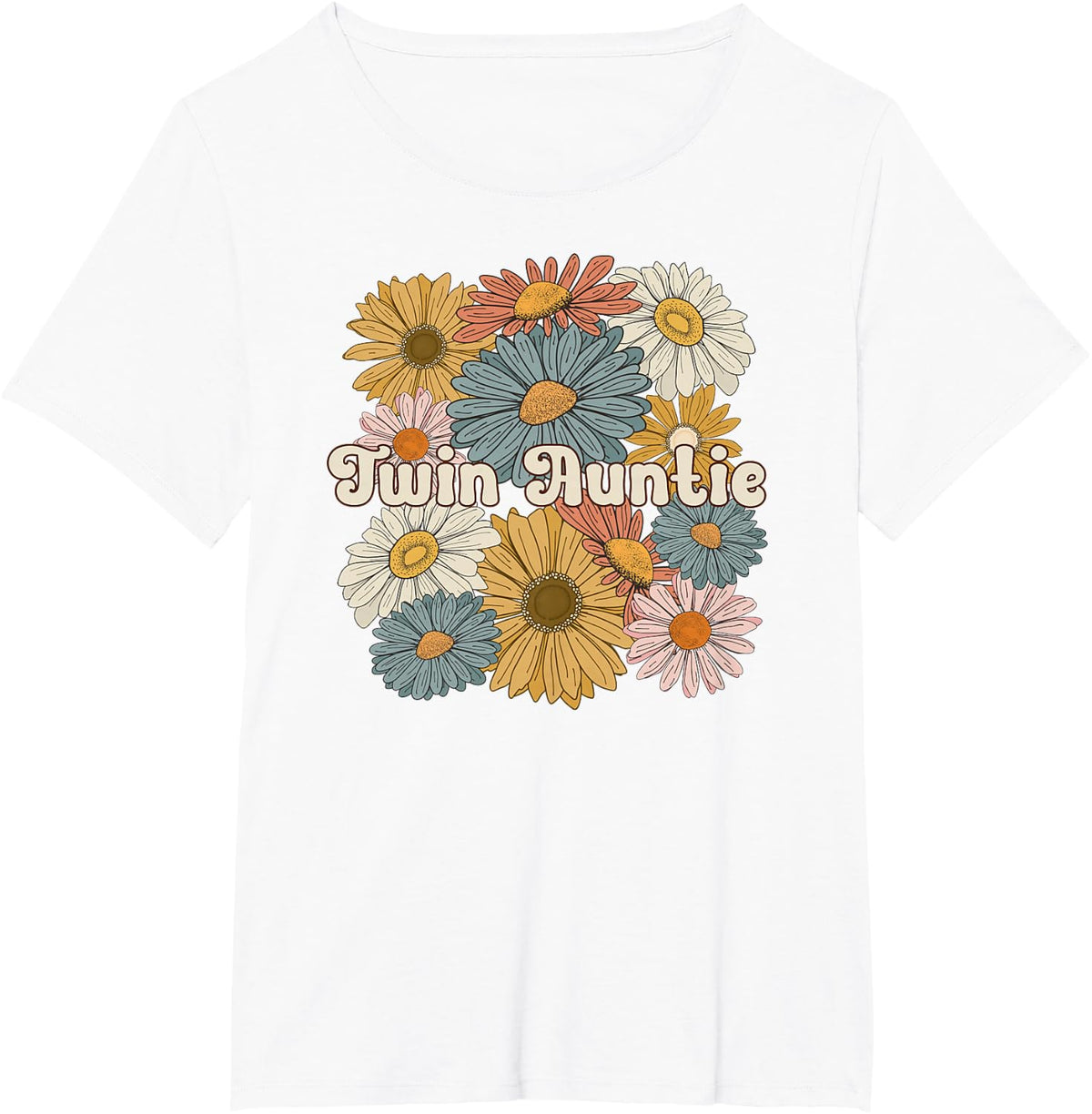 Twin Aunt Flowers Shirt For Women Aunt Of Twins Tees Twin Auntie T-Shirt - White