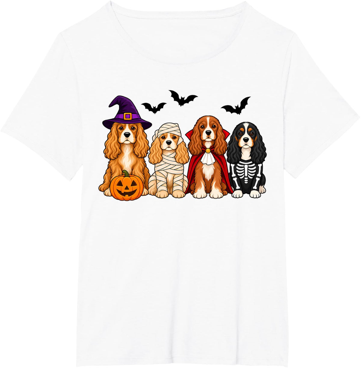 Cocker Spaniel Ghost Witch Mummy Fall Dog Lover Halloween T-Shirt - White