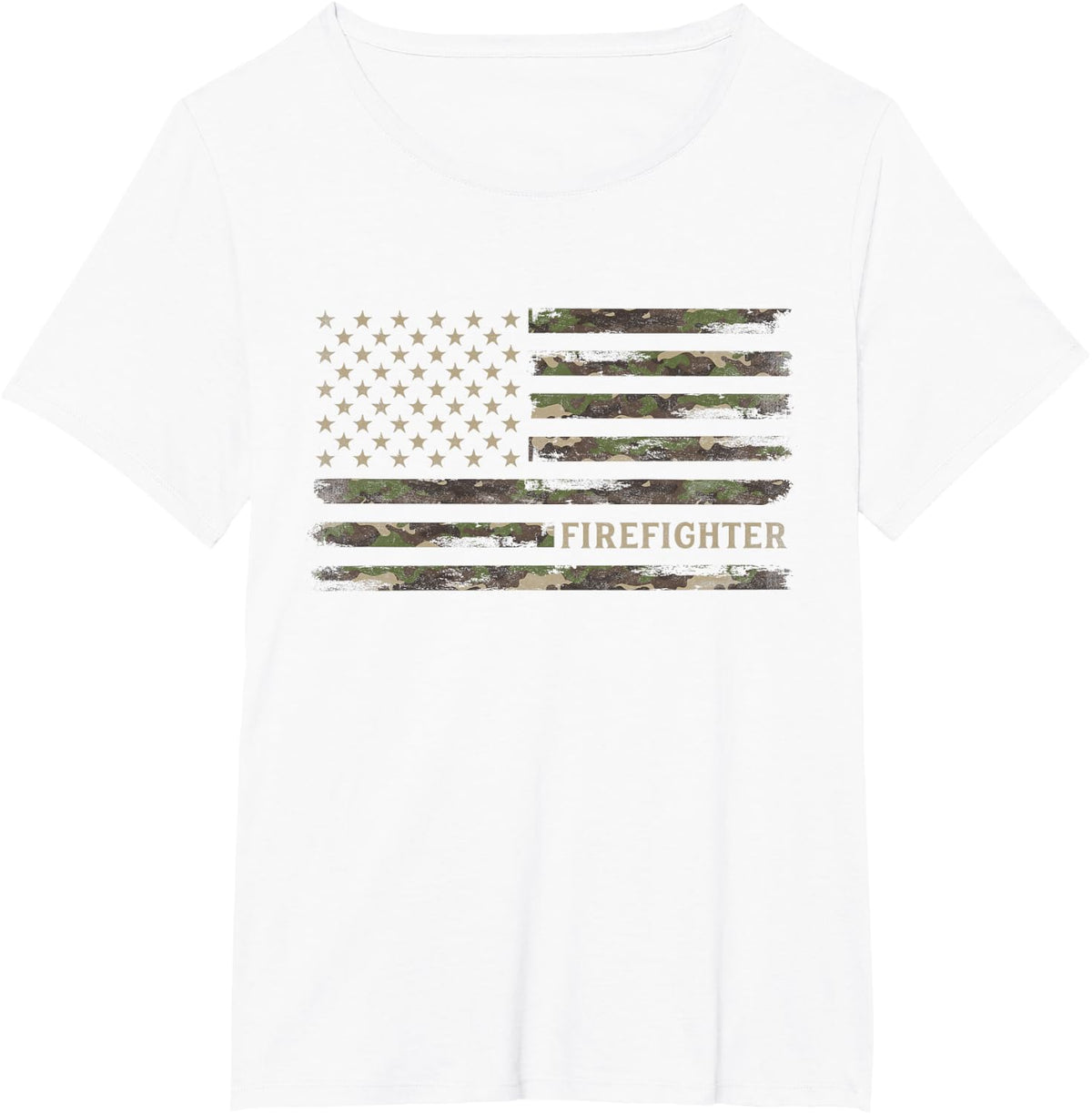 Camo Firefighter Camourflage USA Flag Fathers Day T-Shirt - White