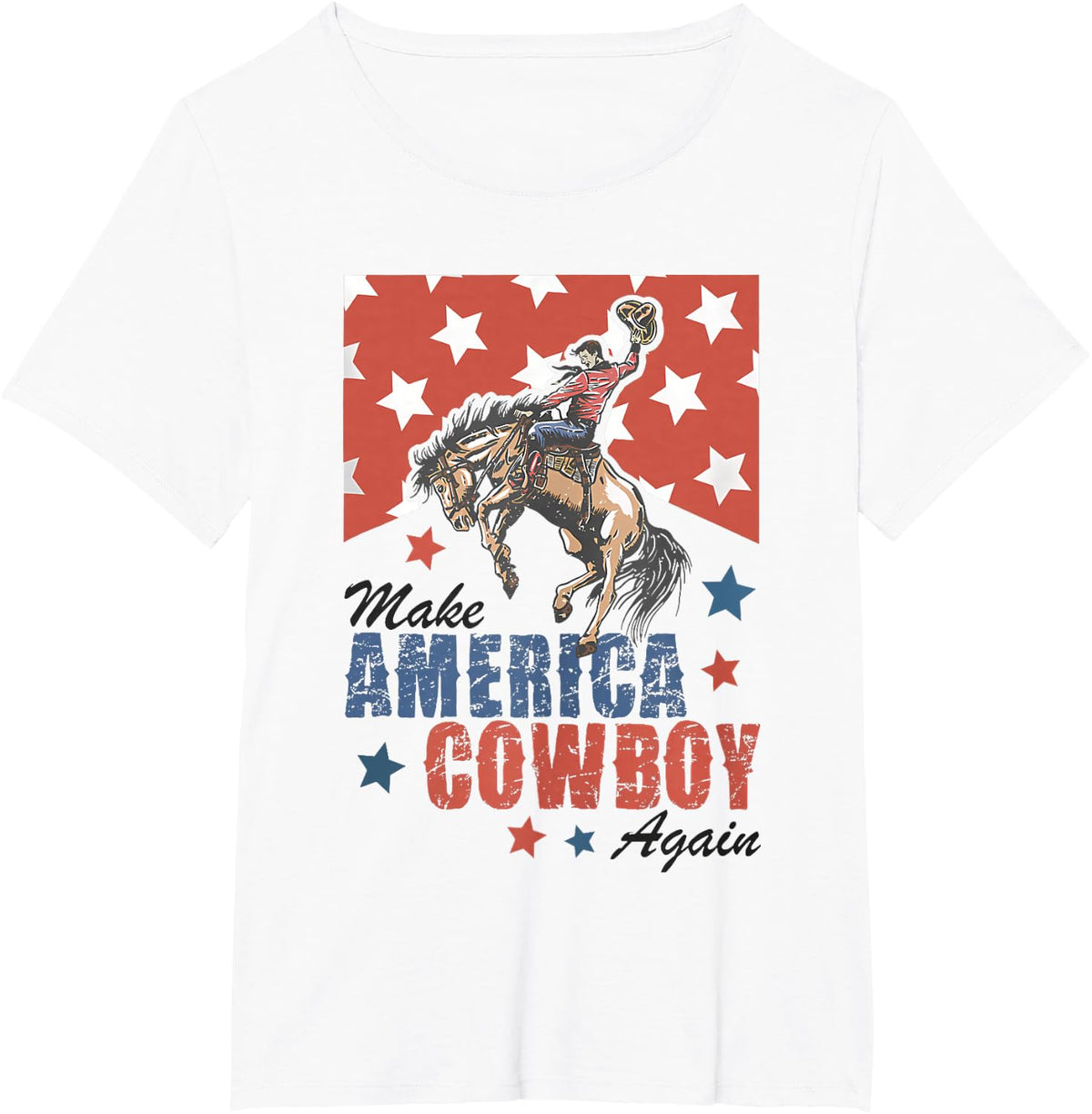 Make America Western Cowboy Again Retro 4th Of July USA Flag Tee T-Shirt - White