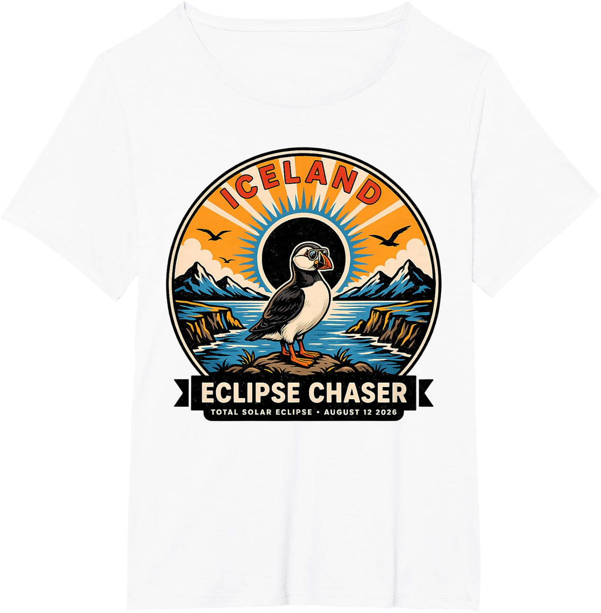 Iceland Eclipse Chaser Totality at Sea August 12 2026 Solar Eclipse T-Shirt Tee - White