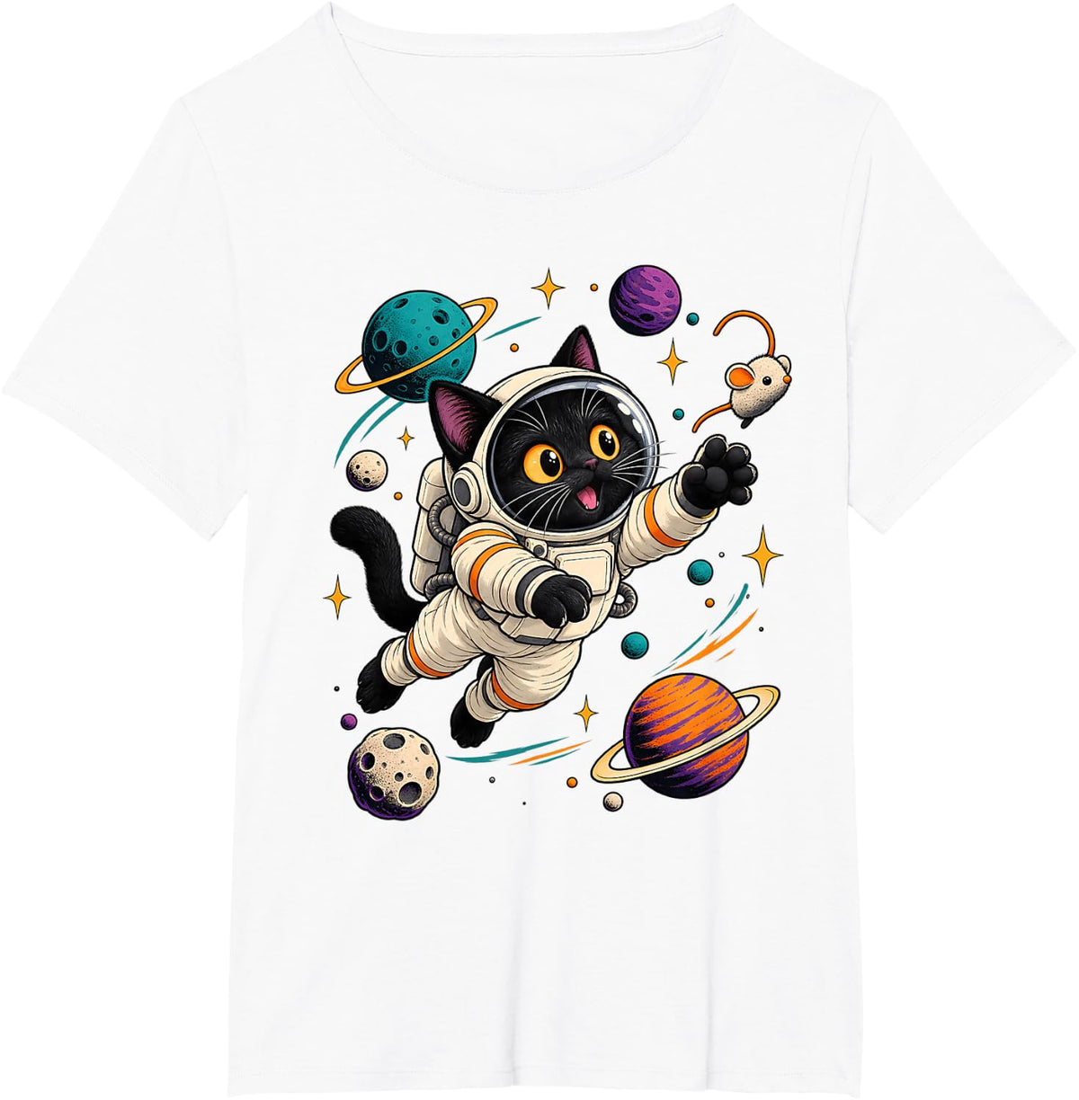 Astronaut Cat Space Kitten Galaxy Planet Lover T-Shirt - White