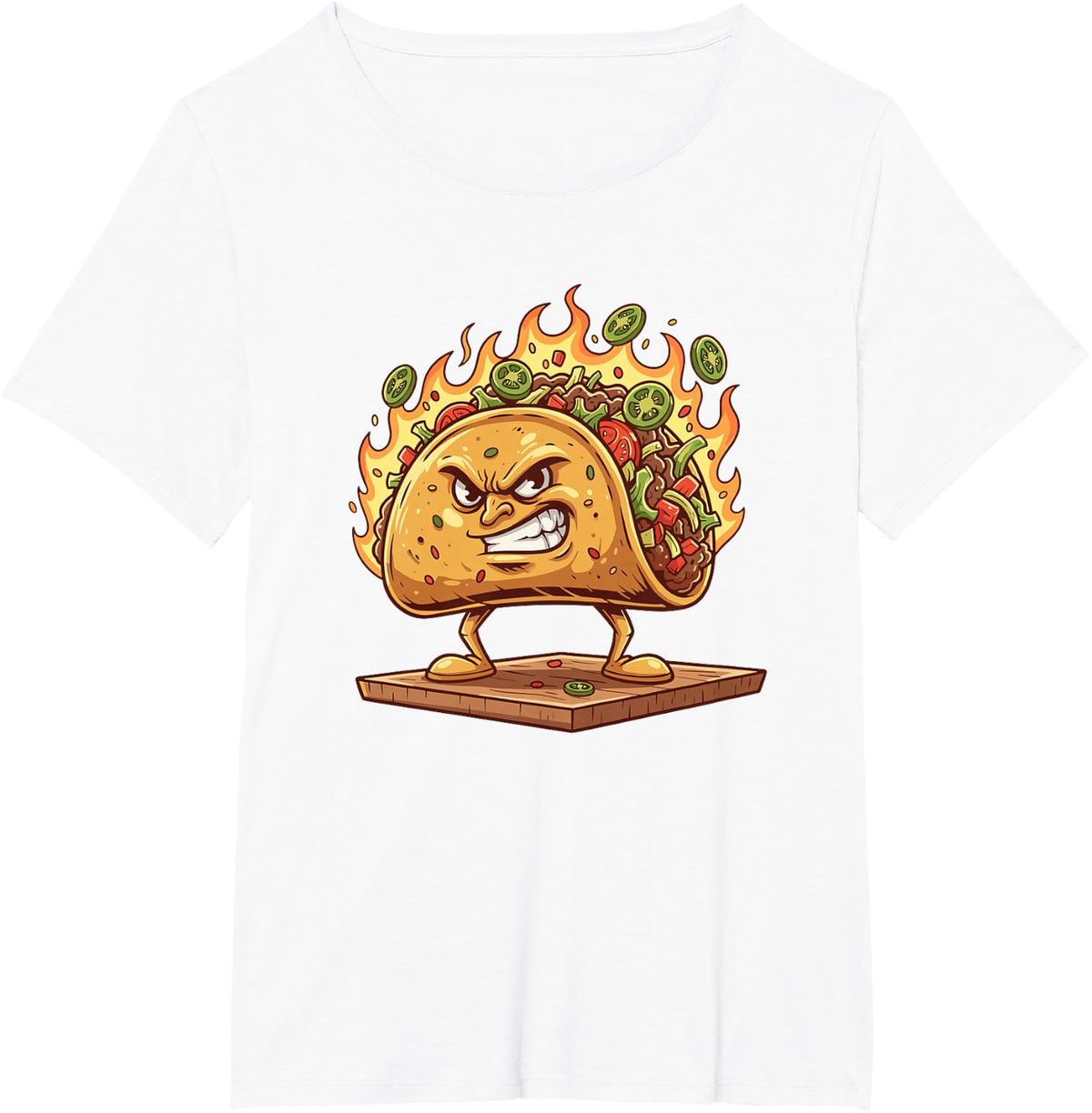 Flaming Angry Taco Tuesday Spicy Mexican Food T-Shirt - White