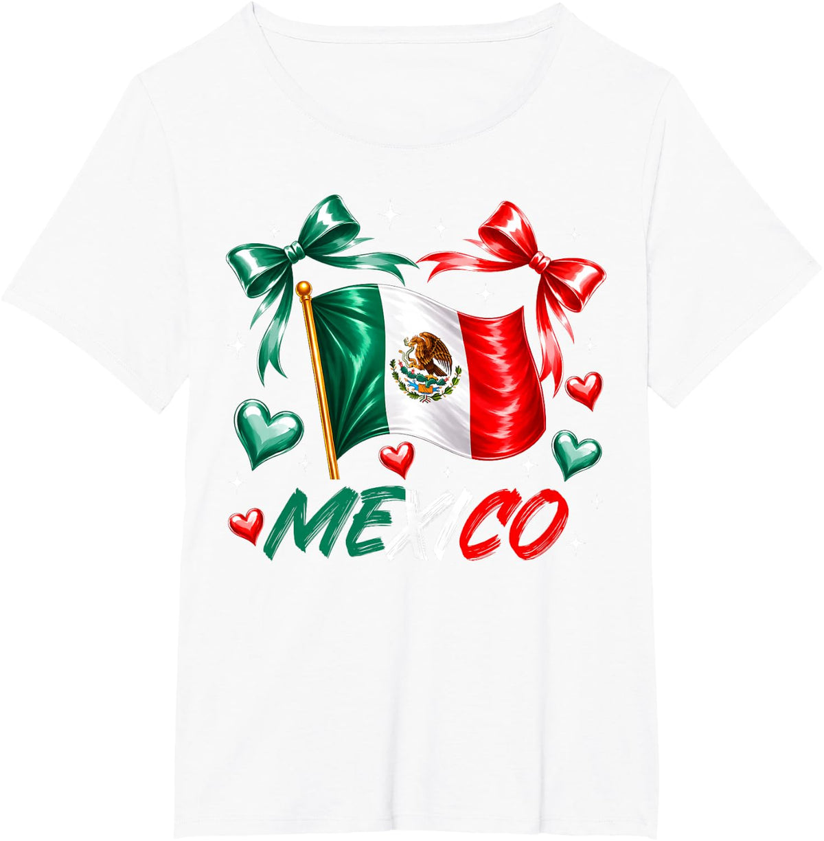 Mexican Flag Coquette Bow Mexico Hispanic Heritage Month T-Shirt - White