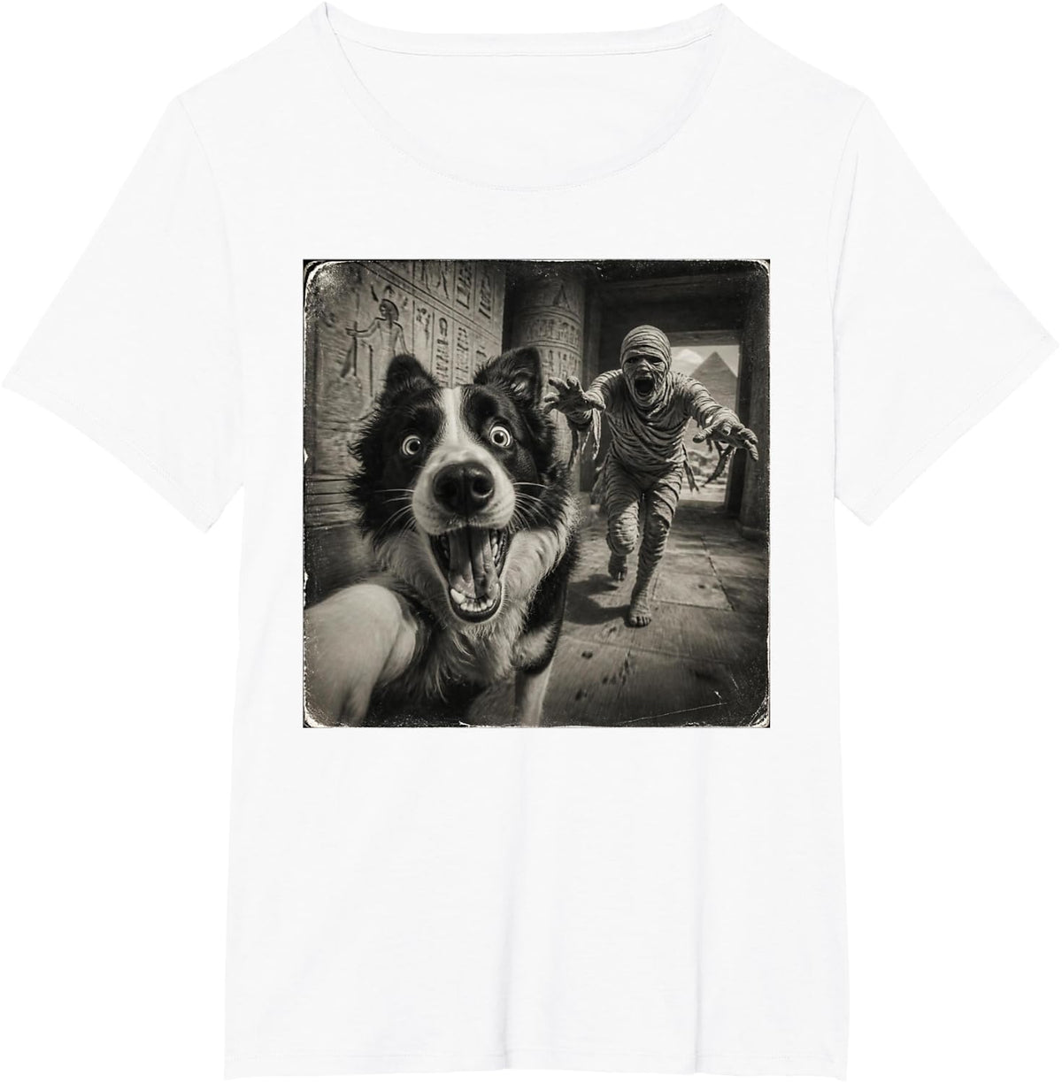 Funny Border Collie Egyptian Mummy T-Shirt - White