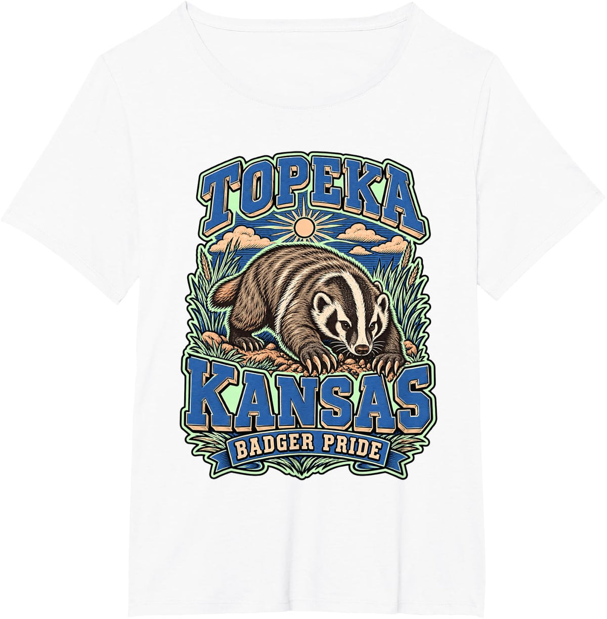 Topeka Kansas Badger Farm Almanac Art T-Shirt - White