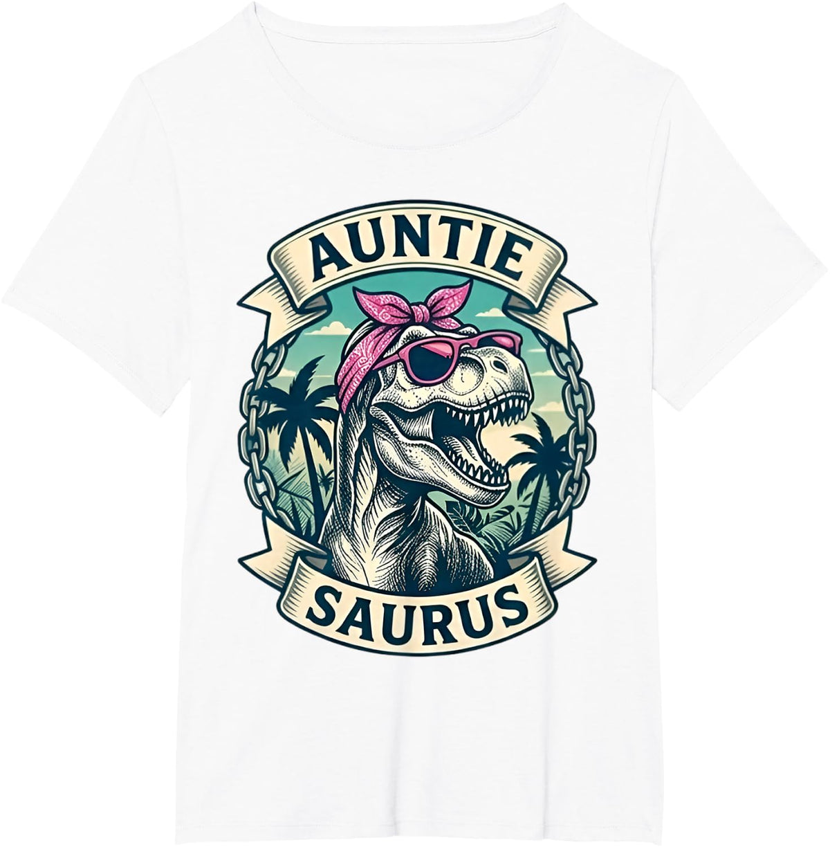Auntie Saurus Family Matching T Shirts Dinosaur Tees for Women Kids Adults - White
